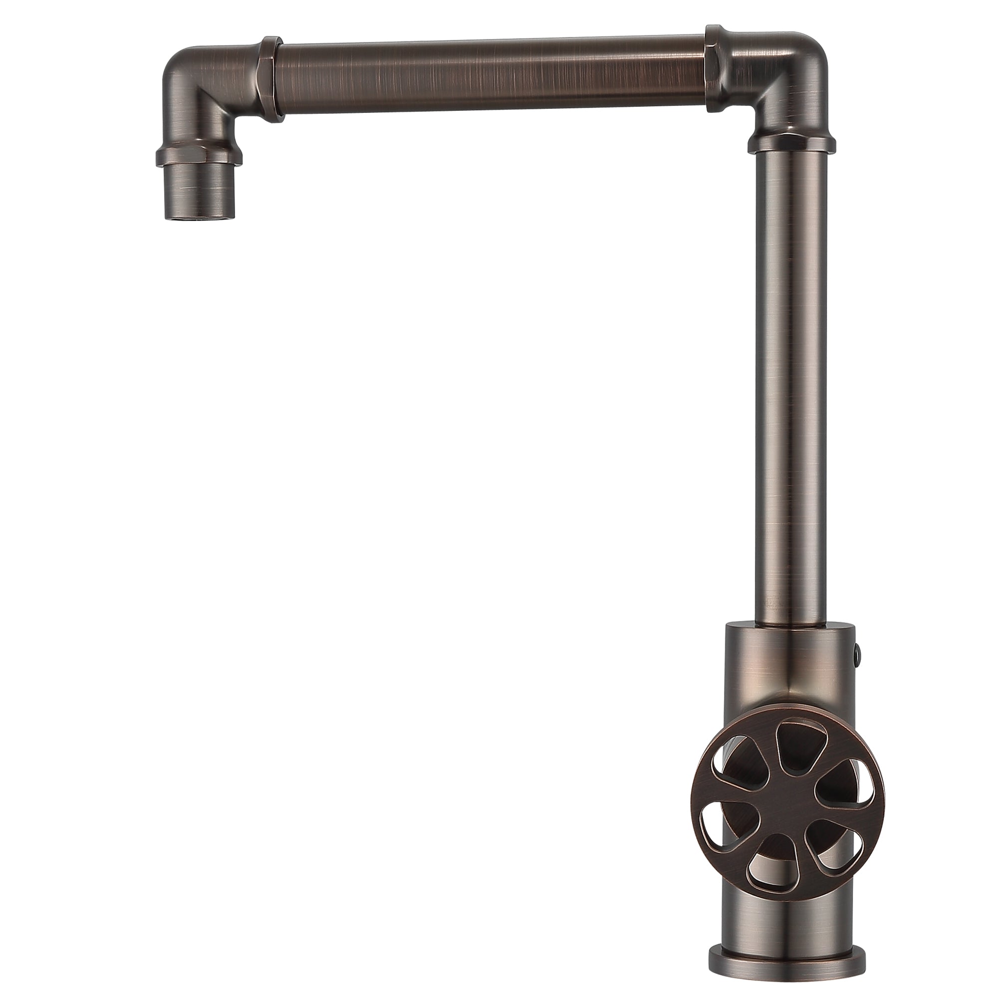 Oil Rubbed Bronze Round Wheel Handle 1-Hole Deck Mount Bathroom Faucet - Perfect for Modern and Vintage Bathroom Renovations