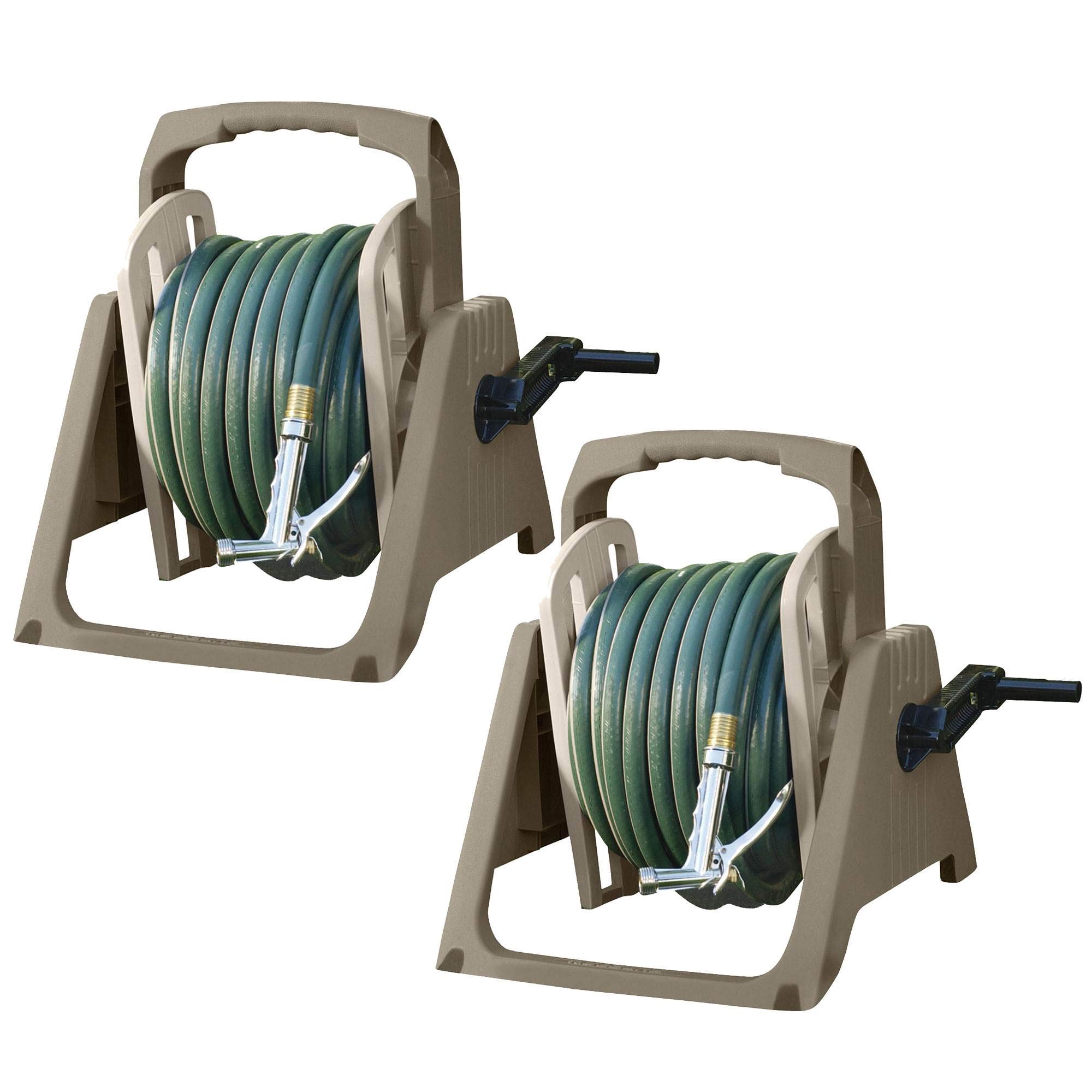 Suncast 100 Foot Heavy Duty Garden Hose Reel - Wall Mount or Freestanding, Durable Taupe Design (2 Pack) for Lawn Care, Car Washing & Outdoor Watering