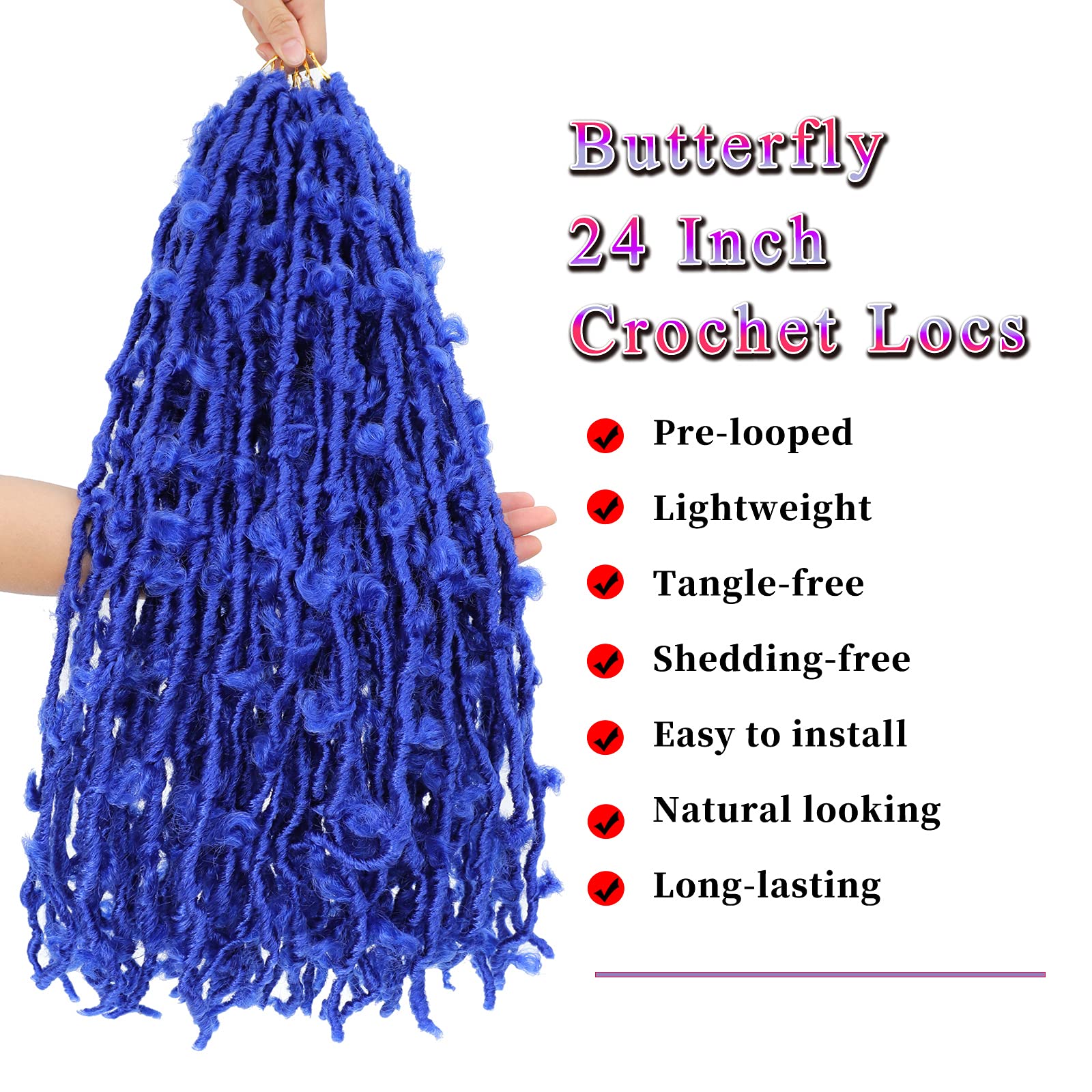 24 Inch Butterfly Locs Crochet Hair Extensions - 6 Pack Pre-Looped Distressed Faux Locs in Soft Messy Blue | Perfect for Protective Styling, Boho Looks & Natural Hair Care