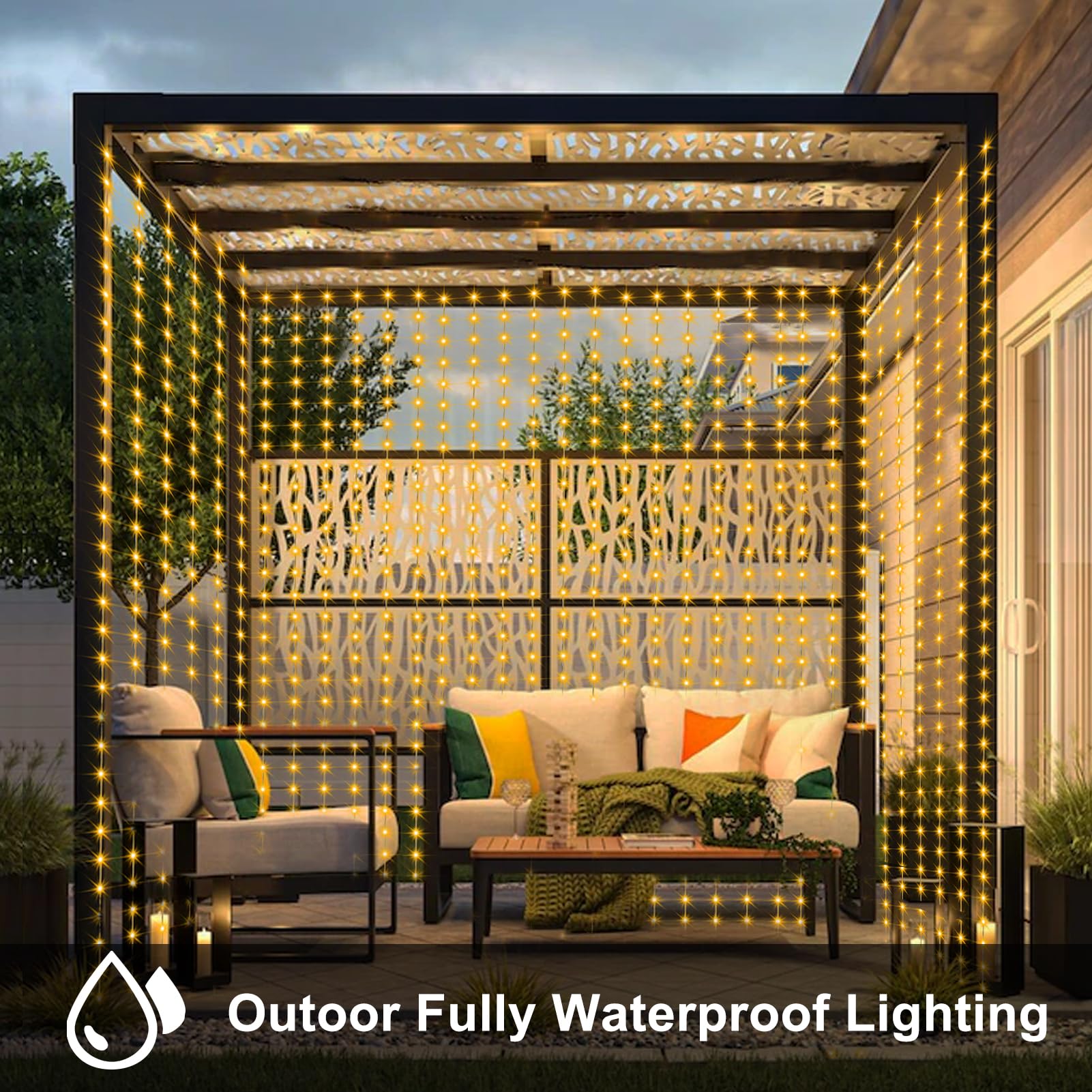 200 LED Battery Operated Curtain Lights - 6.6×6.6ft Waterproof Fairy Lights with Remote, 8 Modes & Timer - Warm White Indoor Outdoor Wedding Backdrop, Bedroom, Garden, Party Decor (Perfect for Weddings, Christmas, Patio, and Home Decoration)