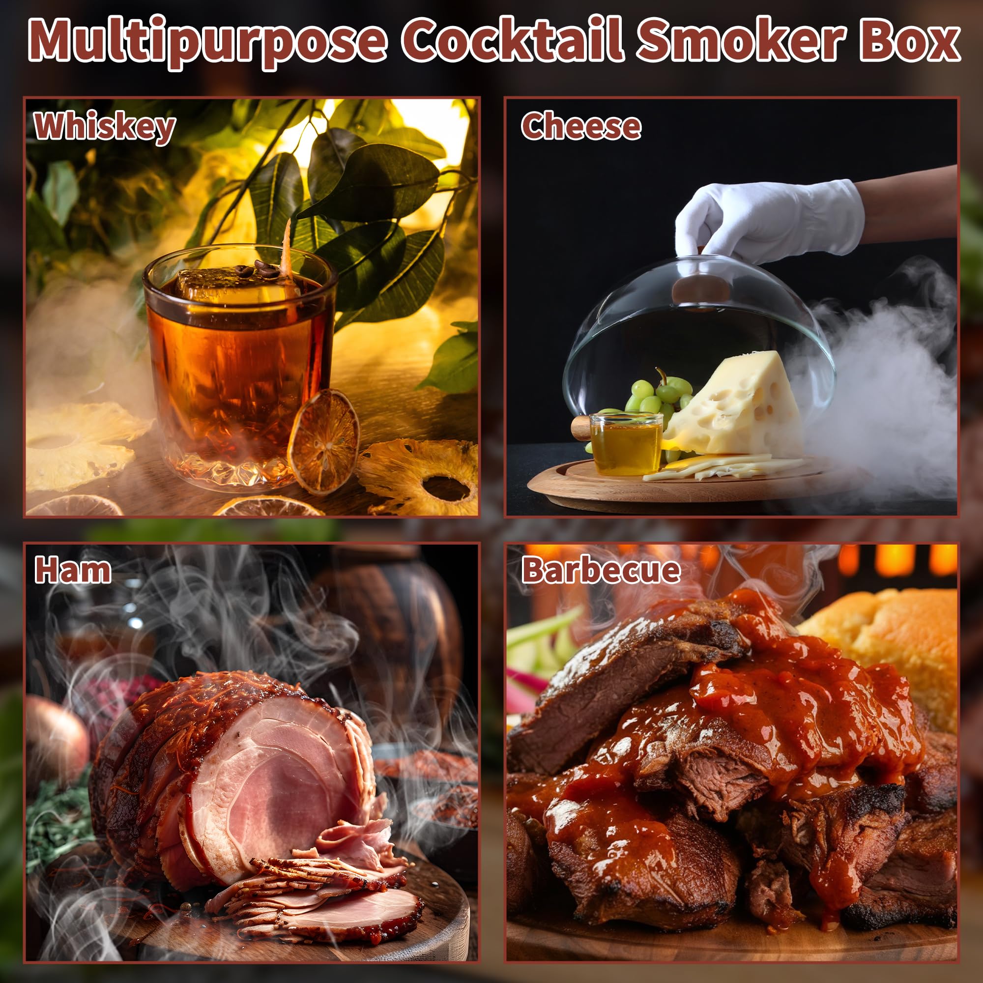 Premium Cocktail Smoker Kit with Torch, Food Tray & Wood Chips (Apple & Cherry) - Whiskey & Bourbon Infuser Set for Old Fashioned Drinks - Perfect Gift for Men - Ideal for Home Bars, Parties & Cocktail Enthusiasts (No Butane or Cup Included)