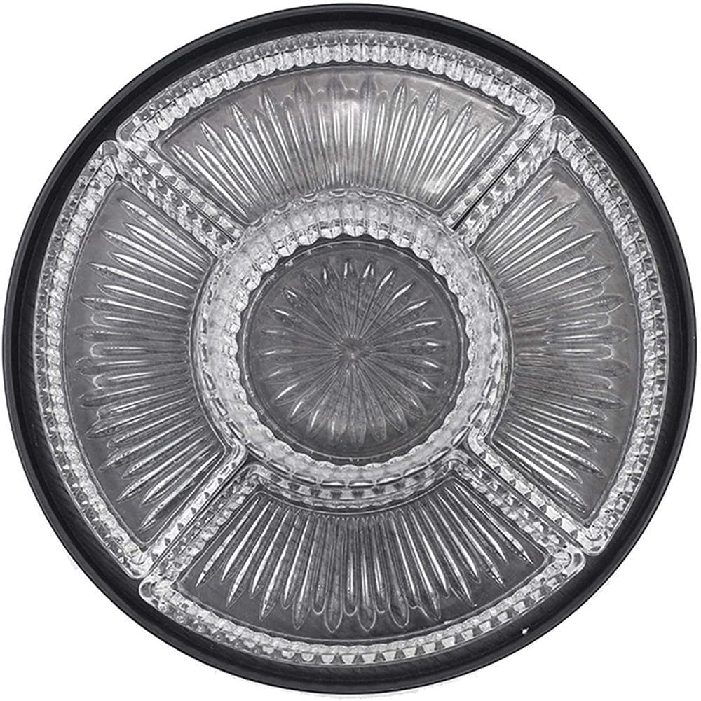 Premium Crystal Glass Fruit Bowl - Modern Divided Serving Plate for Dried Fruits, Nuts, Candy & Snacks | Elegant Black Home Decor for Living Room, Dining Table & Party Serving