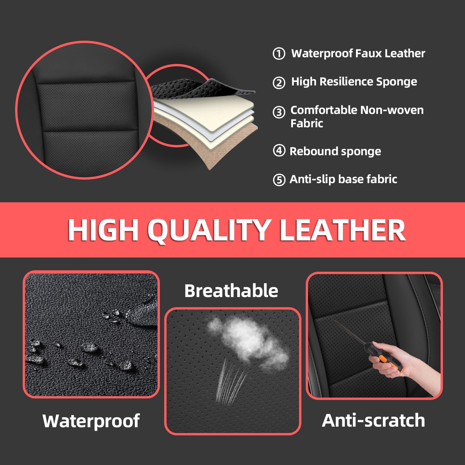 Premium Custom Fit Seat Covers for Chevy Equinox 2018-2024 (LT/LS/Premier/RS Models) - Full Set Black Neoprene Car Seat Protectors - Perfect for Daily Commute, Road Trips & Family Protection
