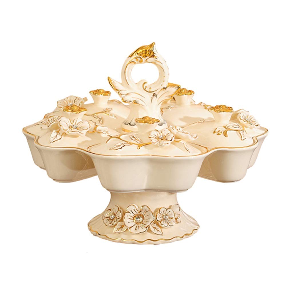 Luxury Ceramic Rotating Serving Platter with Lid - White 34x27cm Fruit, Candy, Dried Fruit & Tapas Tray - Elegant Living Room & Kitchen Entertaining Dish for Parties, Snacks & Desserts
