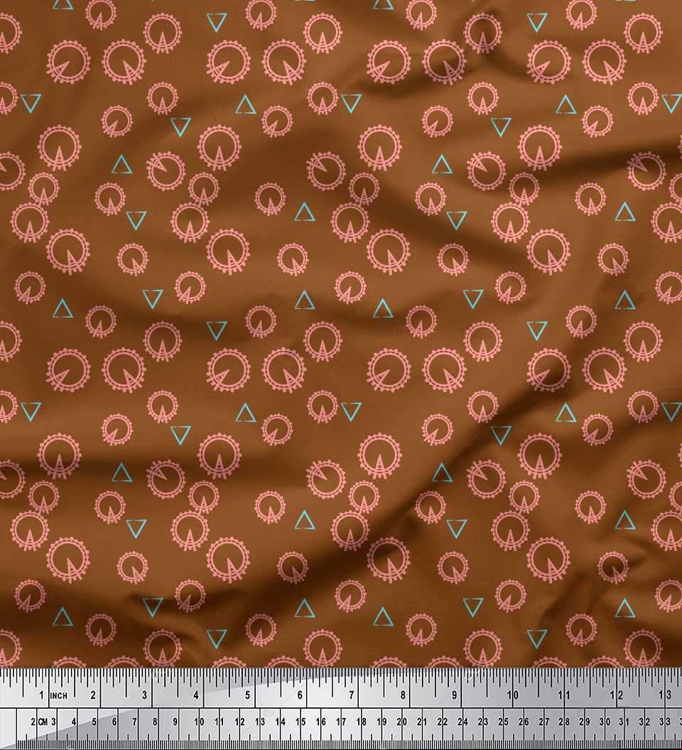 Soimoi Viscose Chiffon Brown Fabric by The Yard - 42 Inch Wide Printed Fabric with Triangle & London Eye Monuments Design - Perfect for Dresses, Scarves, Home Decor and DIY Sewing Projects