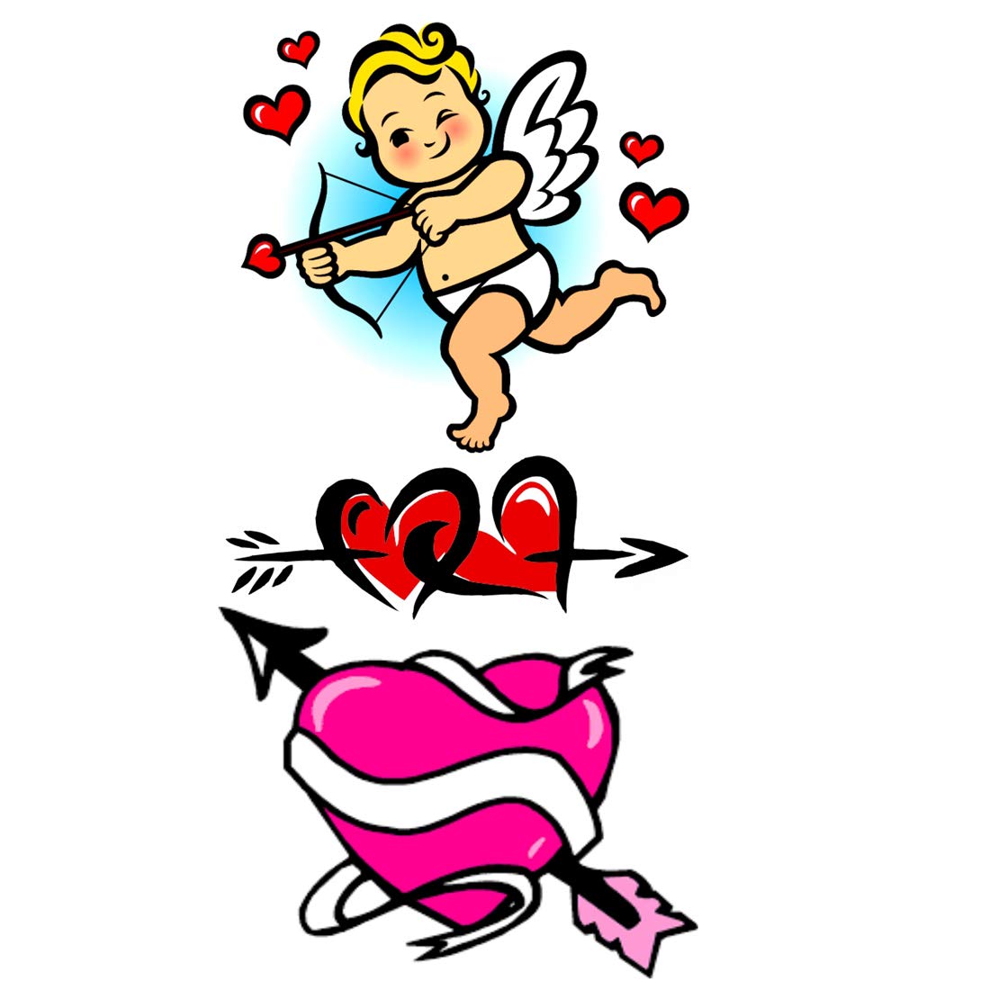 Voorkoms® Heart Love Cupid Temporary Tattoos - Waterproof Body Art for Men & Women - Perfect for Parties, Weddings & Festivals