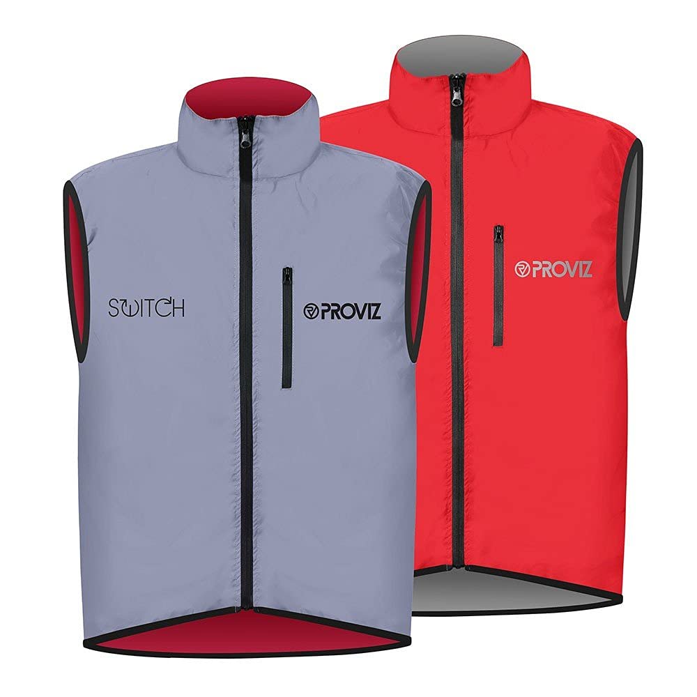 Proviz Men's Switch Reflective Cycling Vest - High Visibility Safety Vest for Night Riding, Running & Outdoor Activities - Red/Reflective (Waterproof & Breathable)