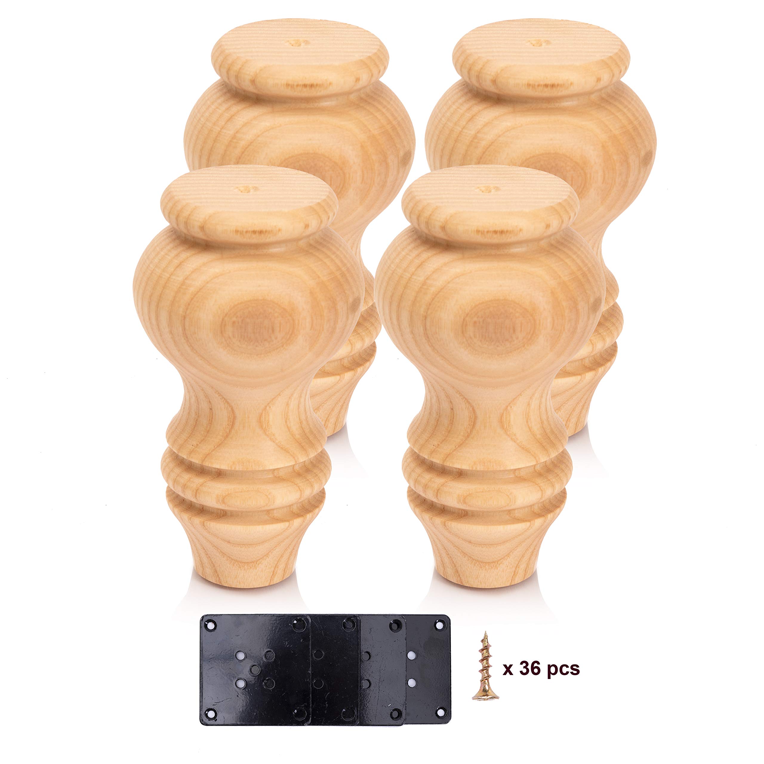 Decorluxes Wooden Legs for Kallax & More - Set of 4 Short Table & Dresser Legs in Gold & Natural Finish with Mounting Plates | Perfect for IKEA Kallax, Expedit, Dressers, TV Stands & DIY Furniture Projects