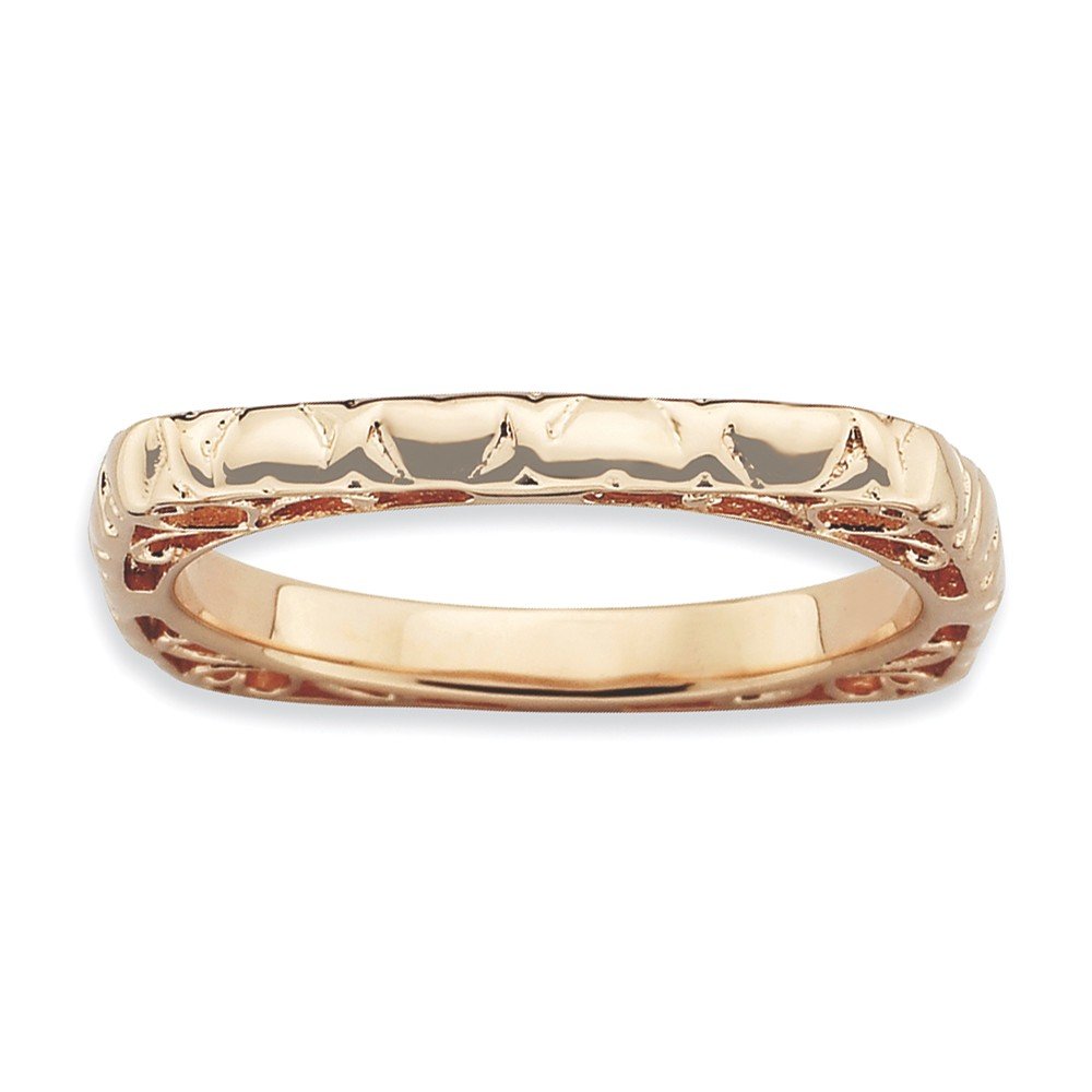 Jewels By Lux Sterling Silver Stackable Expressions Polished Pink-Plate Square Ring for Women | Elegant Everyday Jewelry & Gift for Special Occasions