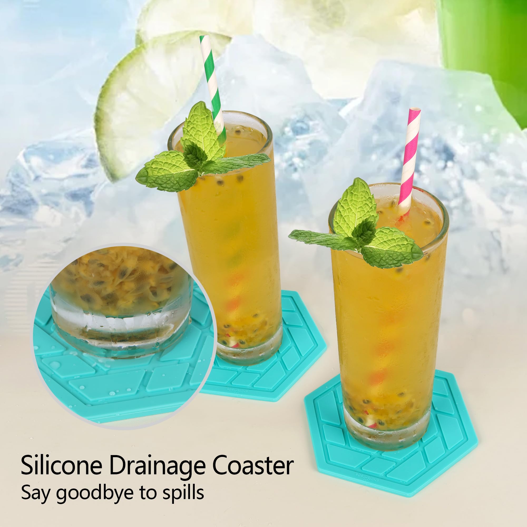Premium Silicone Drink Coasters Set of 4 - Flexible, Heat-Resistant Non-Slip Coasters for Coffee Tables, Dining Tables & Home Decor (Aqua Blue) - Perfect for Parties, Daily Use & Protecting Furniture from Water Rings