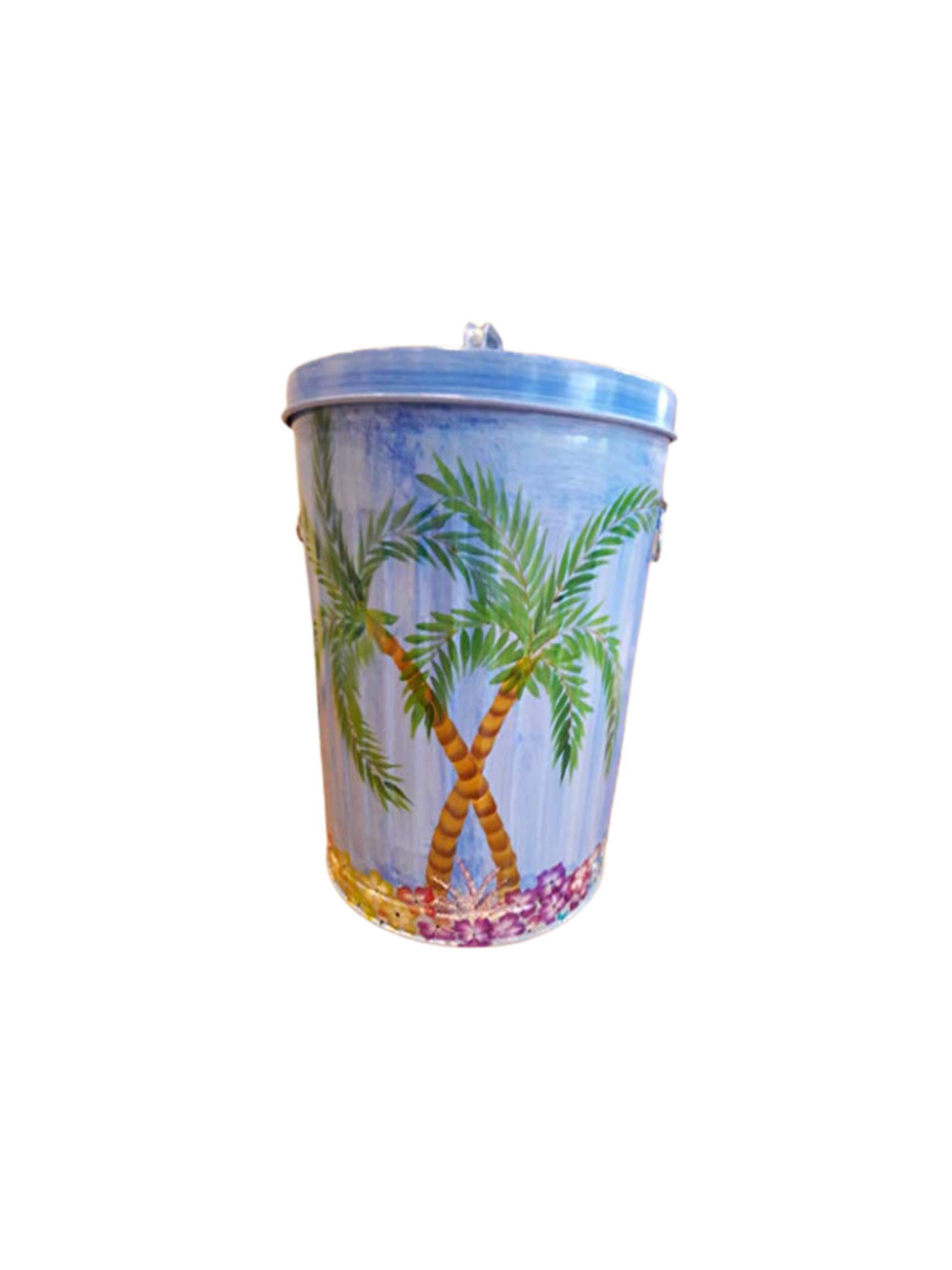 20 Gallon Hand Painted Galvanized Steel Trash Can - Durable Outdoor & Indoor Garbage Bin for Home, Office, Restaurant, and Commercial Use