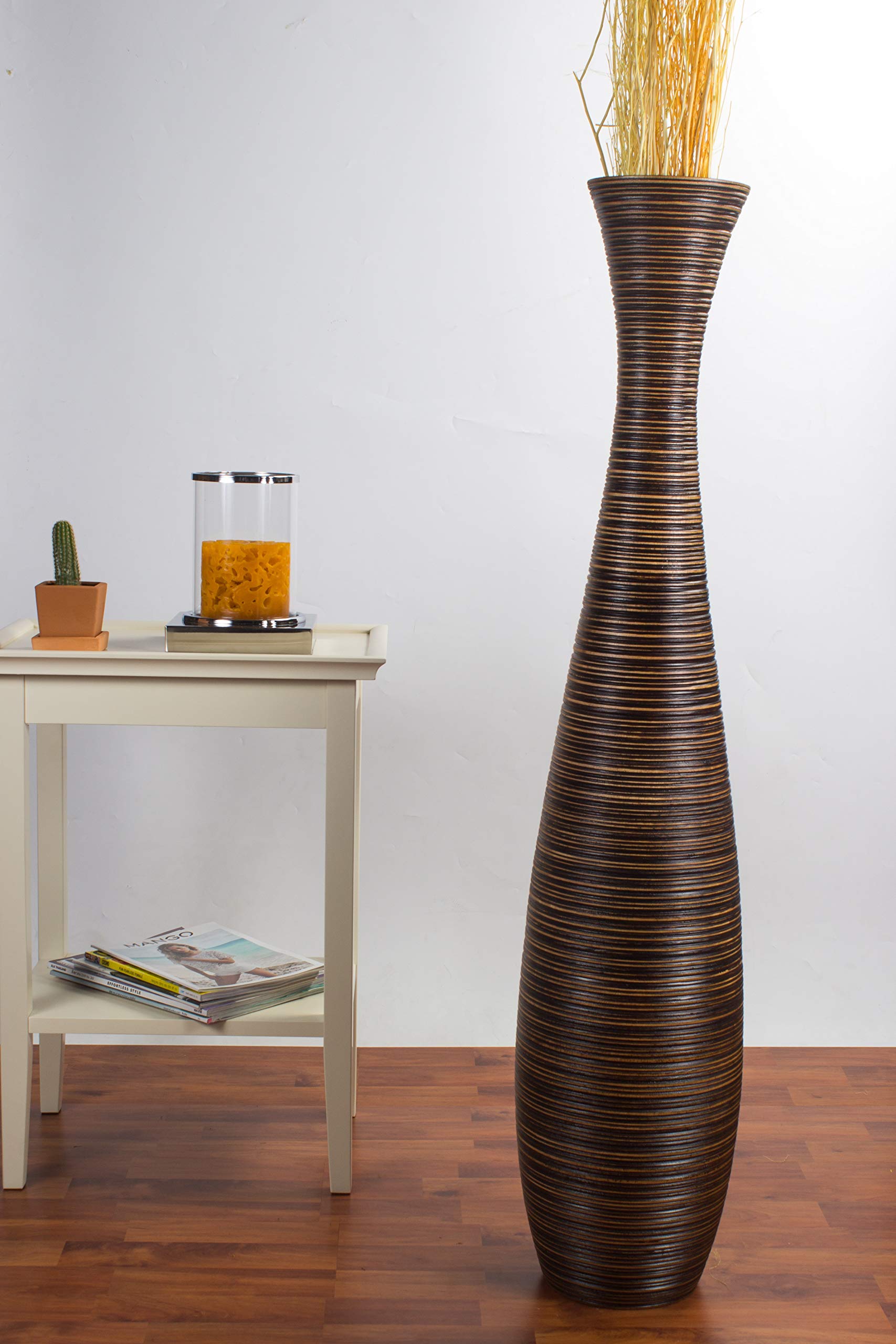 Leewadee 41 Inch Large Brown Wooden Floor Vase - Farmhouse Decor for Flowers, Fake Plants & Pampas Grass - Perfect for Living Room, Entryway & Wedding Centerpieces