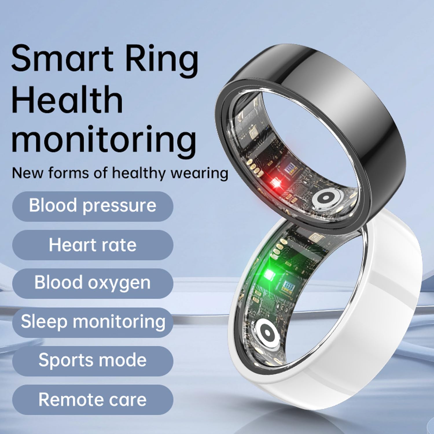 Smart Ring Health Tracker for Men & Women - Ceramic Black Fitness Sleep Monitor with Long Battery Life - Perfect for Activity Tracking, Heart Rate Monitoring & Sleep Analysis (Size 8)