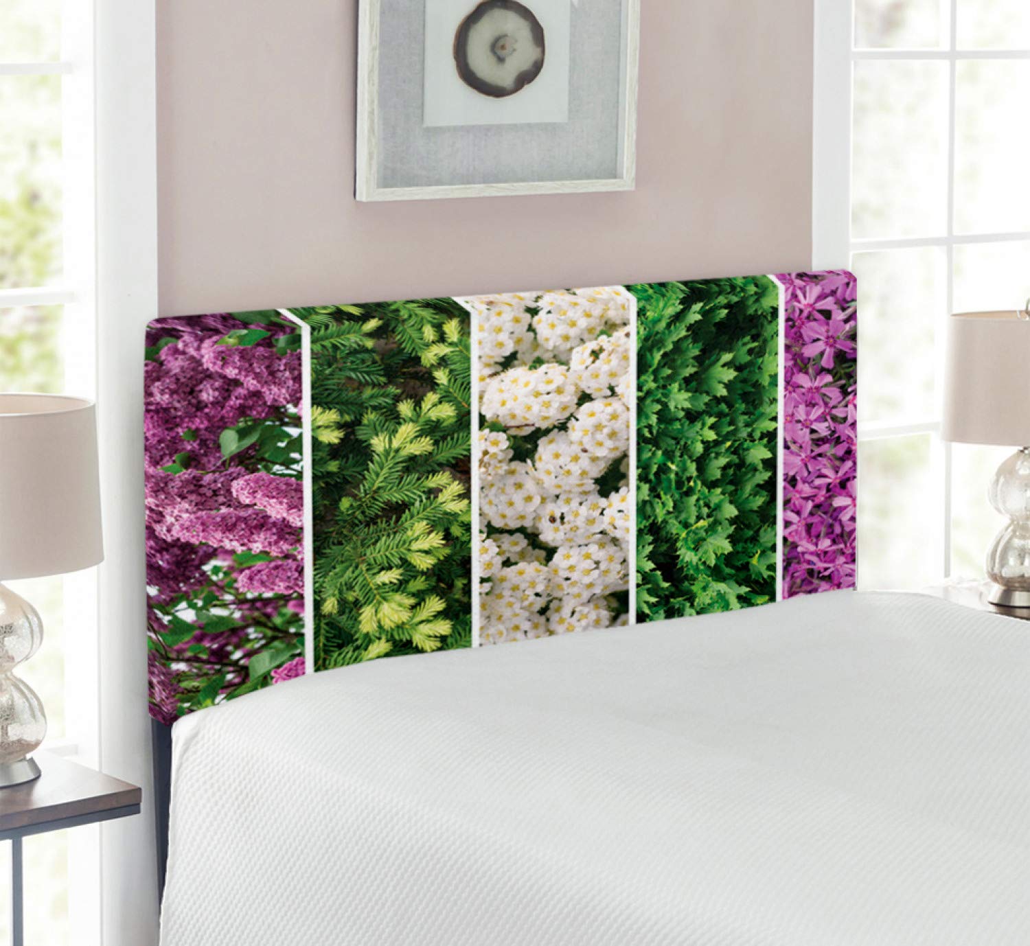 Ambesonne Floral Headboard - Collage of Diverse Herbs & Blooming Bouquet Flowers, Romantic Wedding Design, Upholstered Decorative Metal Bed Frame with Memory Foam, Twin Size in Green Violet - Perfect for Bedroom Decor, Guest Rooms & Wedding Suite Styling