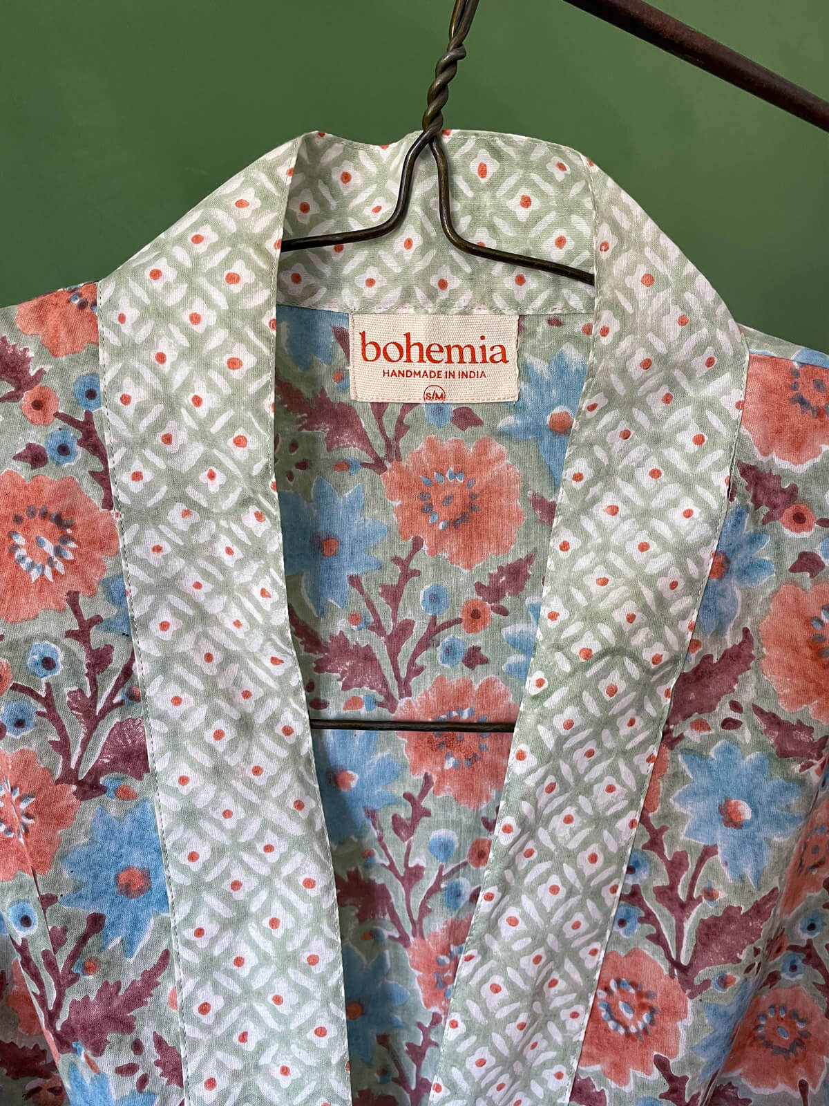 Handmade Block Print Cotton Robe in Duck Egg Blue - Soft & Breathable Loungewear for Women - Perfect for Spa Days, Yoga, and Relaxation at Home