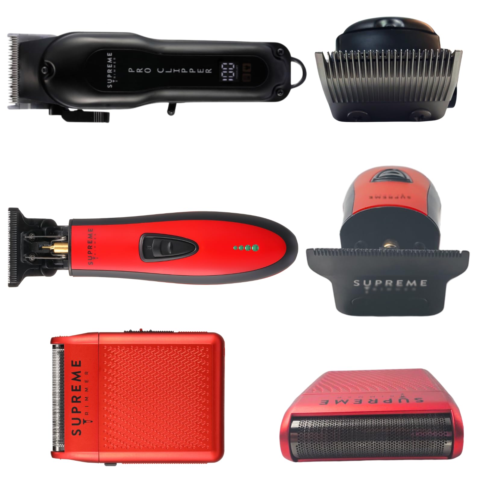Supreme Trimmer 3-in-1 Professional Barber Kit | Men's Hair Clipper, Beard Trimmer & Foil Shaver with DLC Blade | Red | Perfect for Home Grooming, Salon Use & Travel