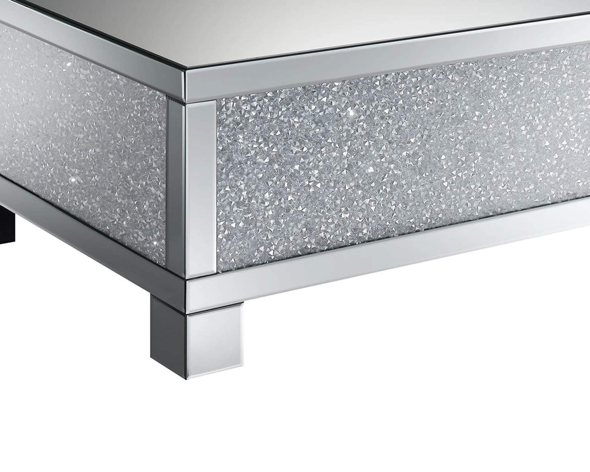 Modern Silver Metal Coffee Table with Crystal Accents - Contemporary Living Room Centerpiece for Home Decor & Entertaining