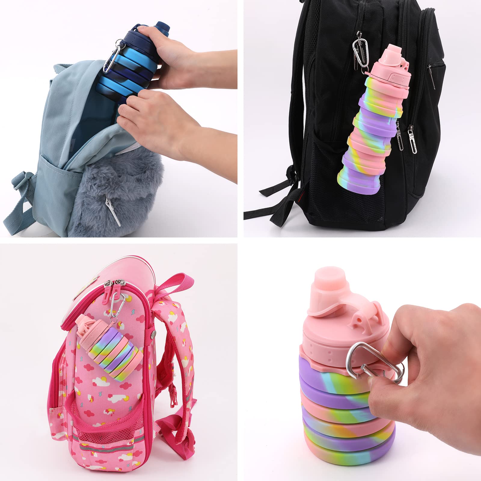 Foldable Silicone Water Bottle for Travel & Sports - Leak-Proof & Portable (Pink/Blue) - Perfect for Hiking, Camping & Gym