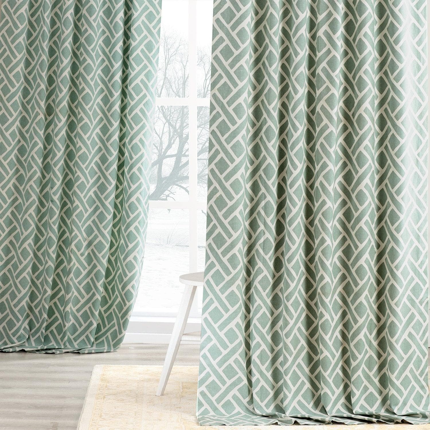 Martinique Aqua Geometric Printed Cotton Blackout Curtains for Living Room & Bedroom - Stylish Window Treatment for Light Control & Privacy