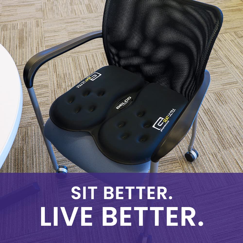 GSeat Ultra Orthopedic Gel & Foam Seat Cushion for Coccyx, Back, Tailbone, Sciatica & Postpartum Pain Relief - Ergonomic Office Chair, Car Seat & Travel Cushion - Black (Perfect for Work, Driving & Long Flights)