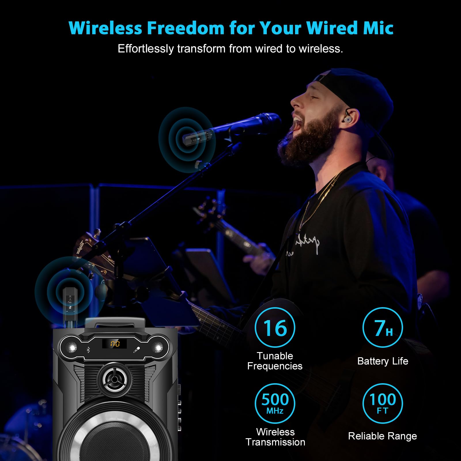 Phenyx Pro PTU-X Plug-on XLR Wireless Transmitter Receiver System - 16 UHF Channel Wired-to-Wireless Mic System with XLR Adapter for Dynamic & Condenser Mics | Ideal for Live Performances, Church Services & Studio Recording
