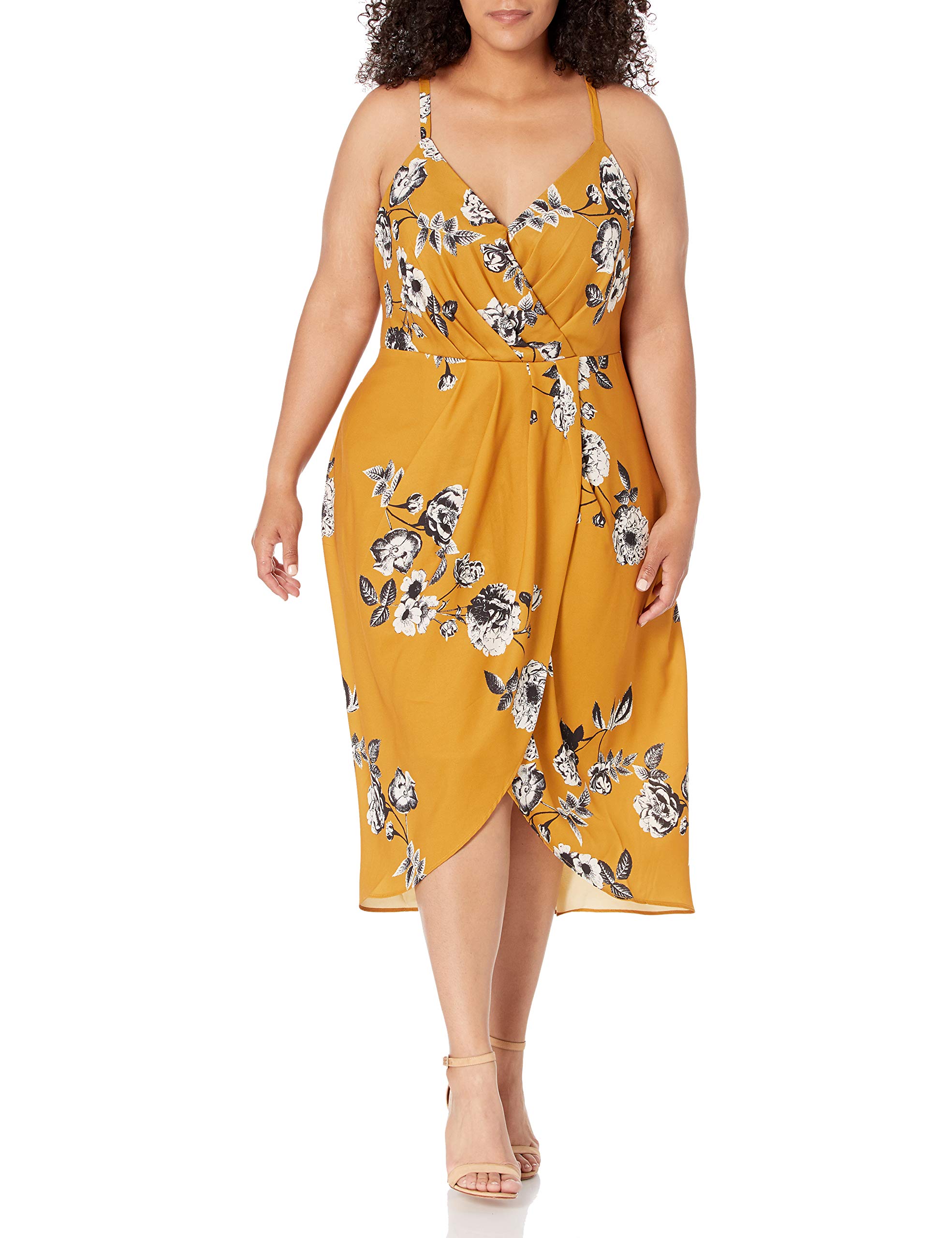 Elegant Women's Faux Wrap Midi Dress with Fitted Waist - Flattering Office & Party Outfit for Work & Special Occasions