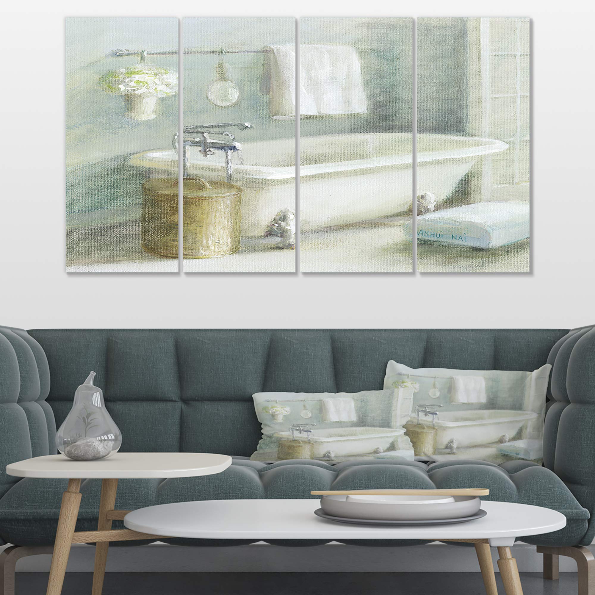 Designart 'Pastel Bath I' Premium Canvas Wall Art for Bathroom Decor - Elegant Watercolor Painting for Spa, Powder Room & Home Interior Design