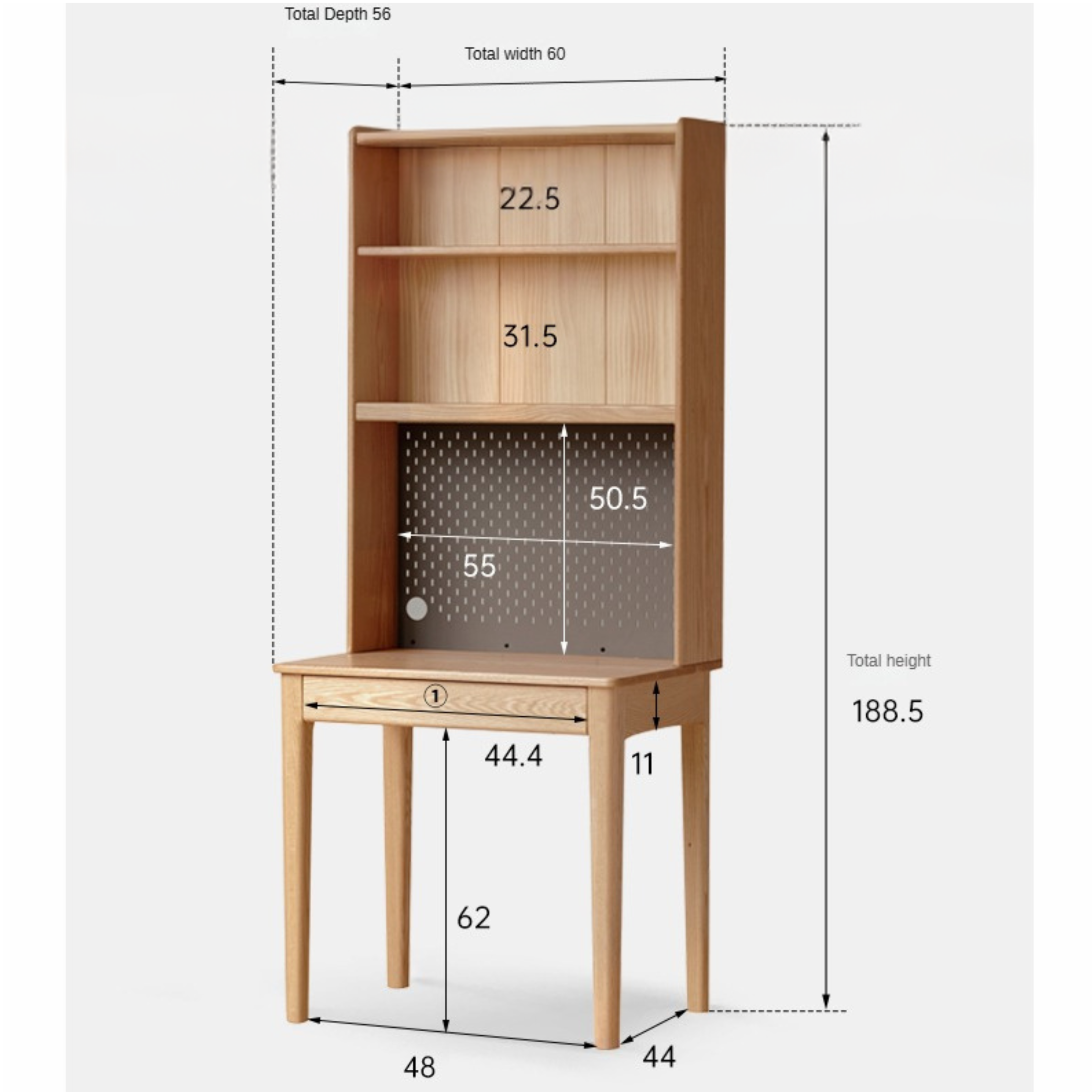 Modern Oak Solid Wood Desk with Bookshelf - Stylish Home Office Furniture for Workspace & Study Room Organization
