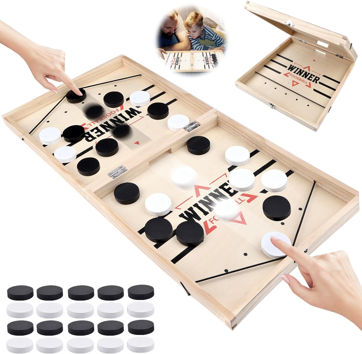 Fast Sling Puck Game - Quick Slingpuck Board Game for Kids & Adults - Wooden Hockey Tabletop Game for Family Fun - Perfect for Parent-Child Interaction, Parties & Indoor Entertainment
