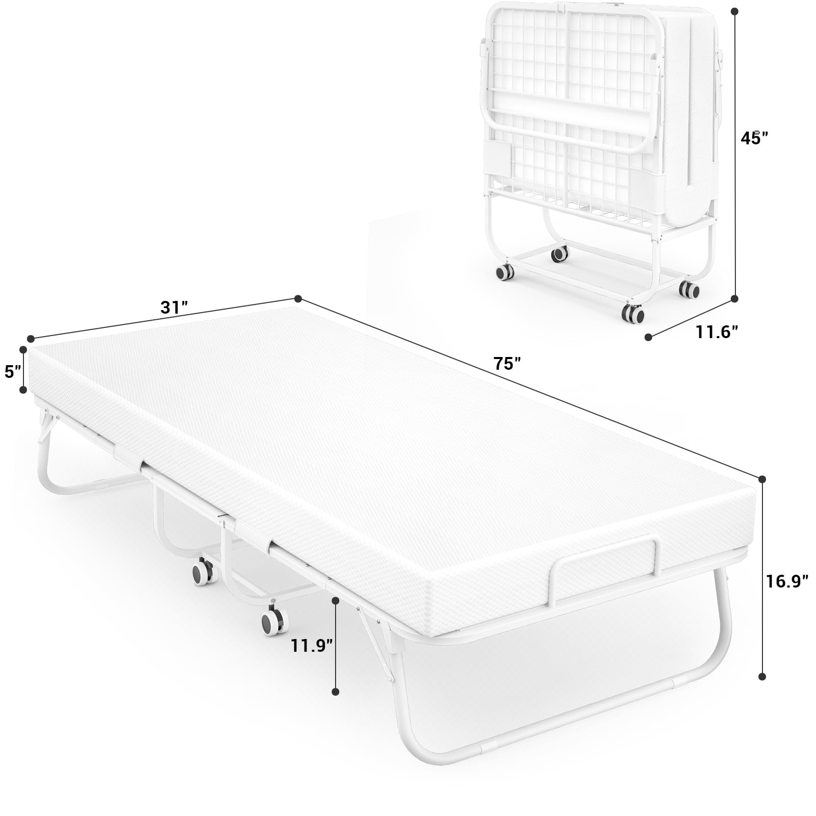 Homieasy Folding Bed with Memory Foam Mattress - Portable Rollaway Guest Bed for Adults, 75
