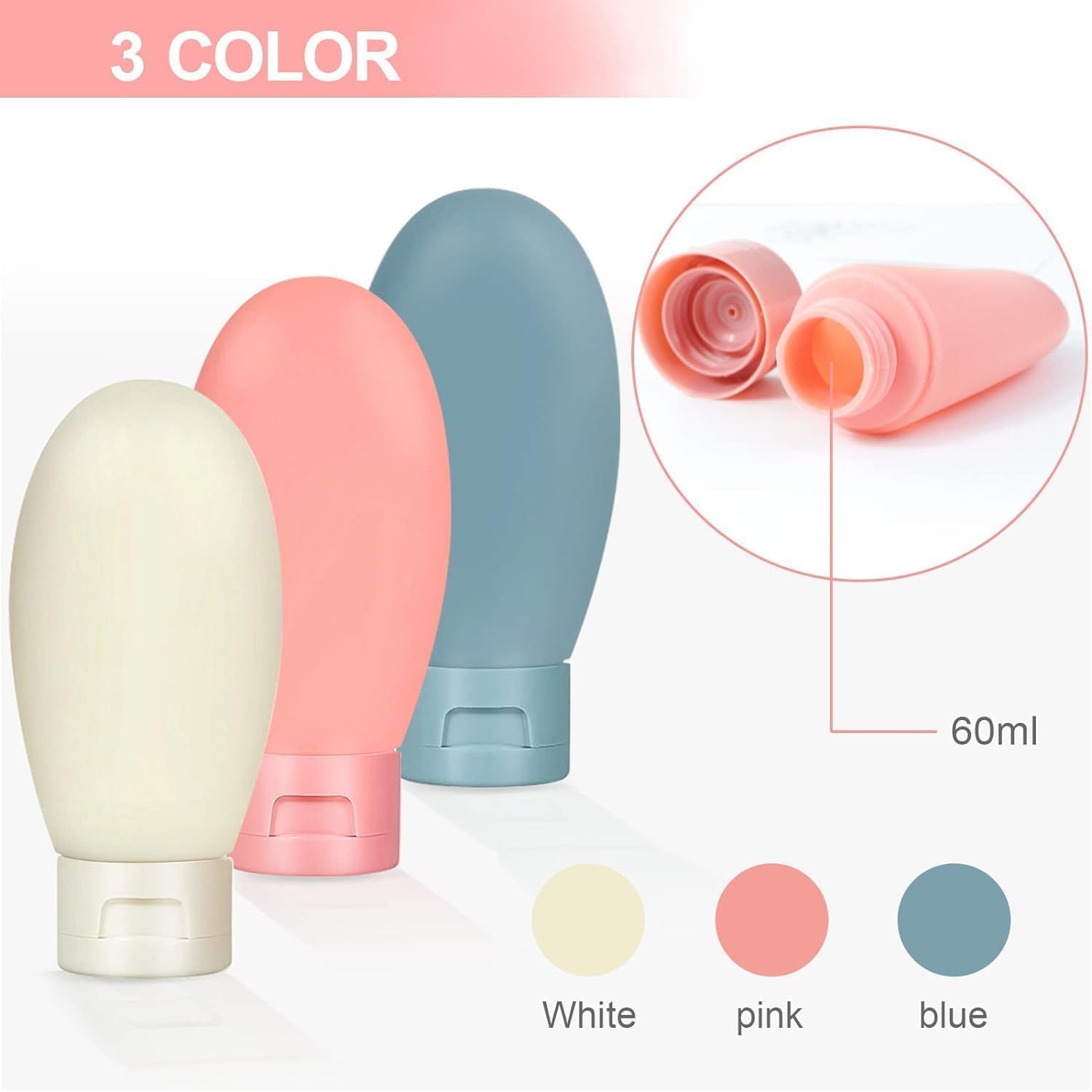 Leakproof Silencio Travel Bottles Set - 3 Pack 60ml Mini Toiletry Containers for Shampoo, Lotion & Essentials | TSA Approved, BPA Free | Perfect for Air Travel, Gym & Camping