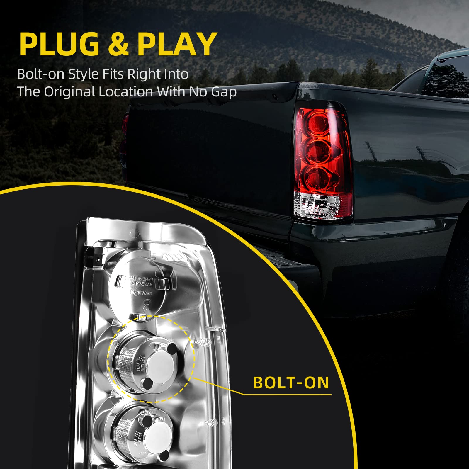 DWVO Replacement Headlight Assembly & Tail Lights Compatible with 1999-2002 Chevrolet Silverado 1500/2500, 2001-2002 Silverado 1500 HD/2500 HD/3500 - Black Housing - Perfect for Night Driving & Off-Road Adventures
