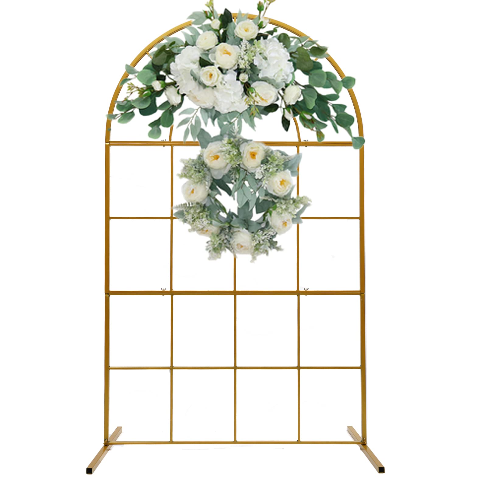 3.9x6.5FT Gold Wedding Arch Backdrop with Flower Stand - Metal Arched Balloon Arch Kit for Wedding Decorations, Garden Parties & Climbing Plant Displays - Perfect for Outdoor Ceremonies, Reception Decor & Photo Backdrops