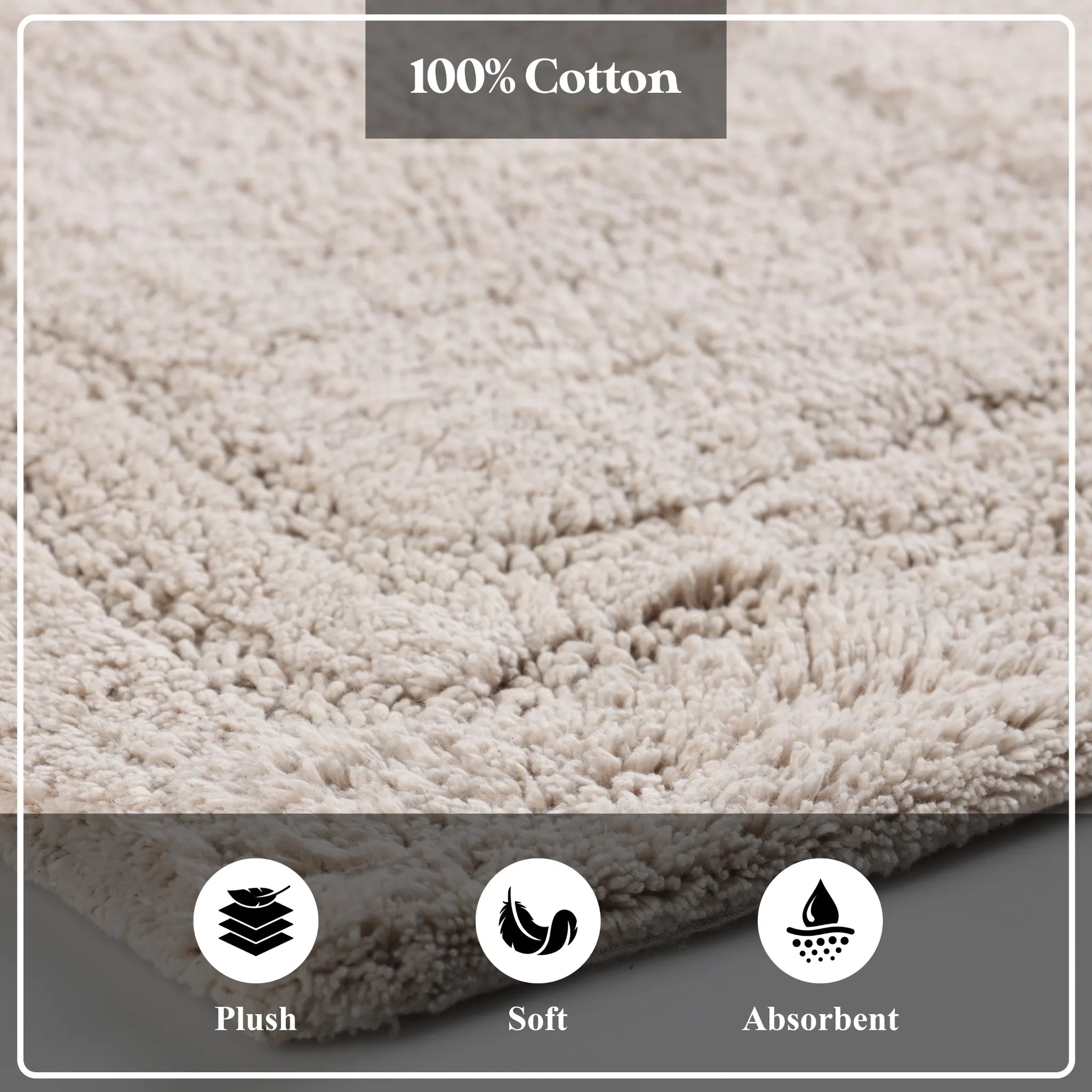 Non-Slip Cotton Bathroom Rug Set - 2 Piece Washable Absorbent Bath Mat with Anti-Skid Backing for Bathroom, Shower & Vanity Area