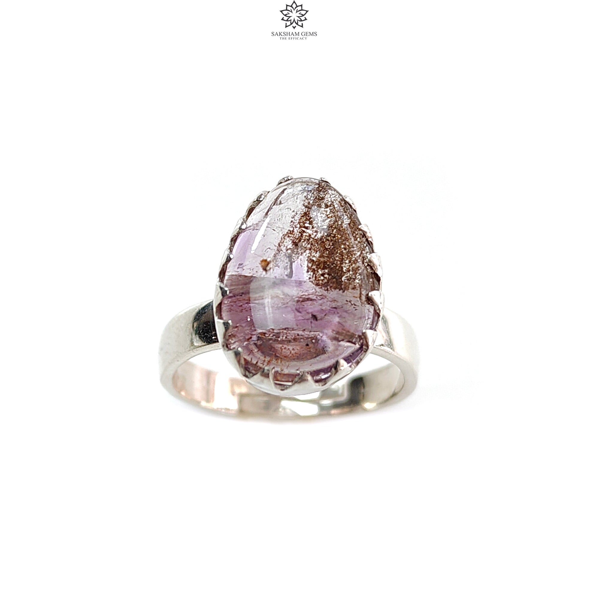 Natural Untreated Super Seven Amethyst 925 Sterling Silver Adjustable Ring - 4.40gms Fancy Bezel Set Jewelry for Women | Perfect for Everyday Wear, Gift Giving & Spiritual Healing