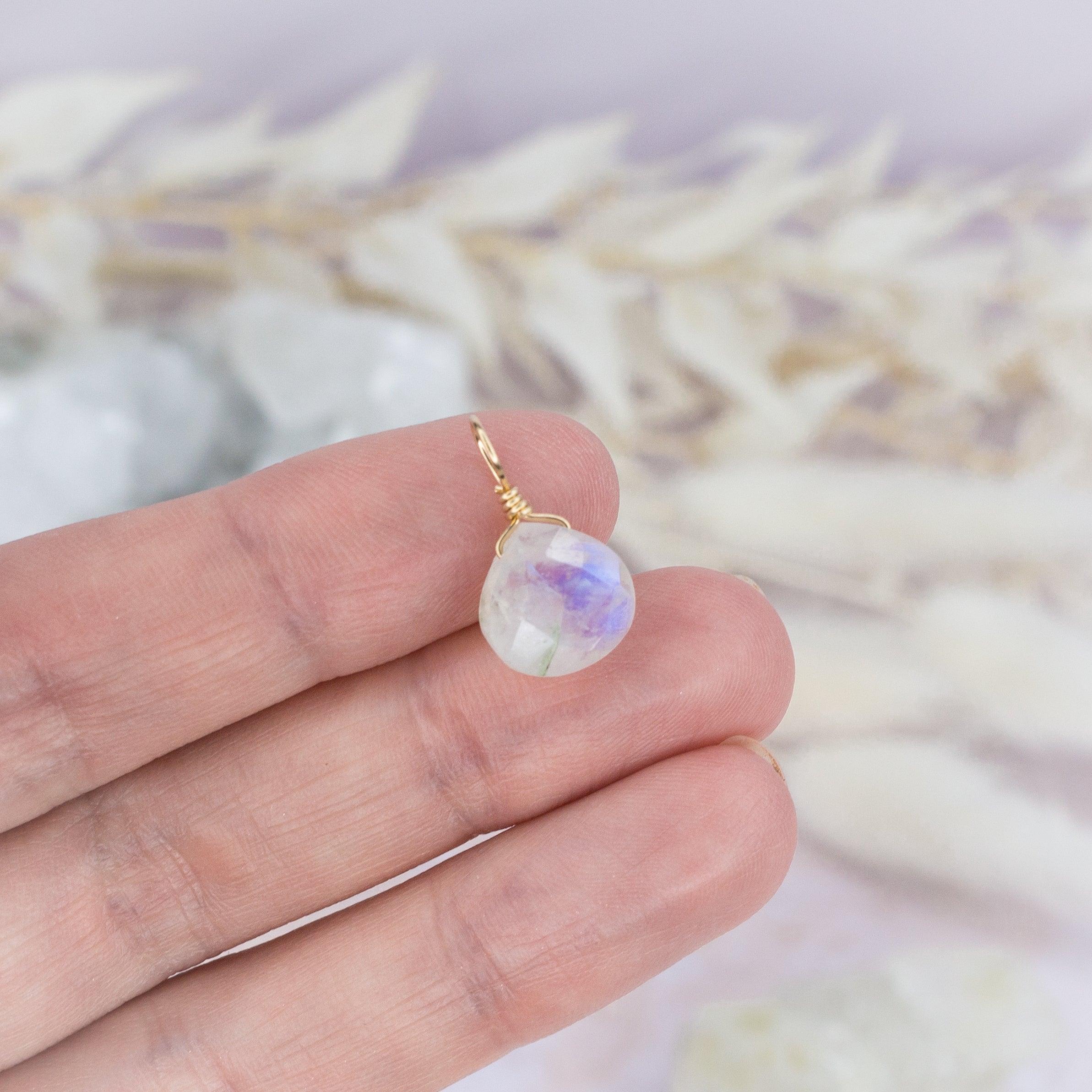 Tiny Rainbow Moonstone Teardrop Gemstone Pendant Necklace - Natural Healing Crystal Jewelry for Women - Perfect for Meditation, Yoga & Spiritual Gifts