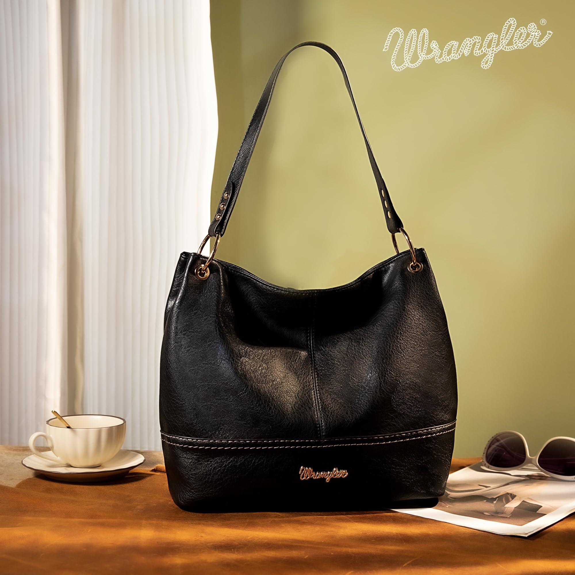 Wrangler Vegan Leather Hobo Bags for Women - Stylish Top Handle Shoulder Purses & Handbags for Work, Travel & Everyday Use