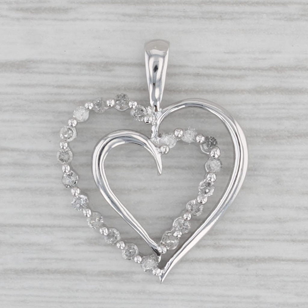 0.25ctw Diamond Double Heart Pendant in 10k White Gold - Elegant Necklace for Anniversary, Valentine's Day & Special Occasions
