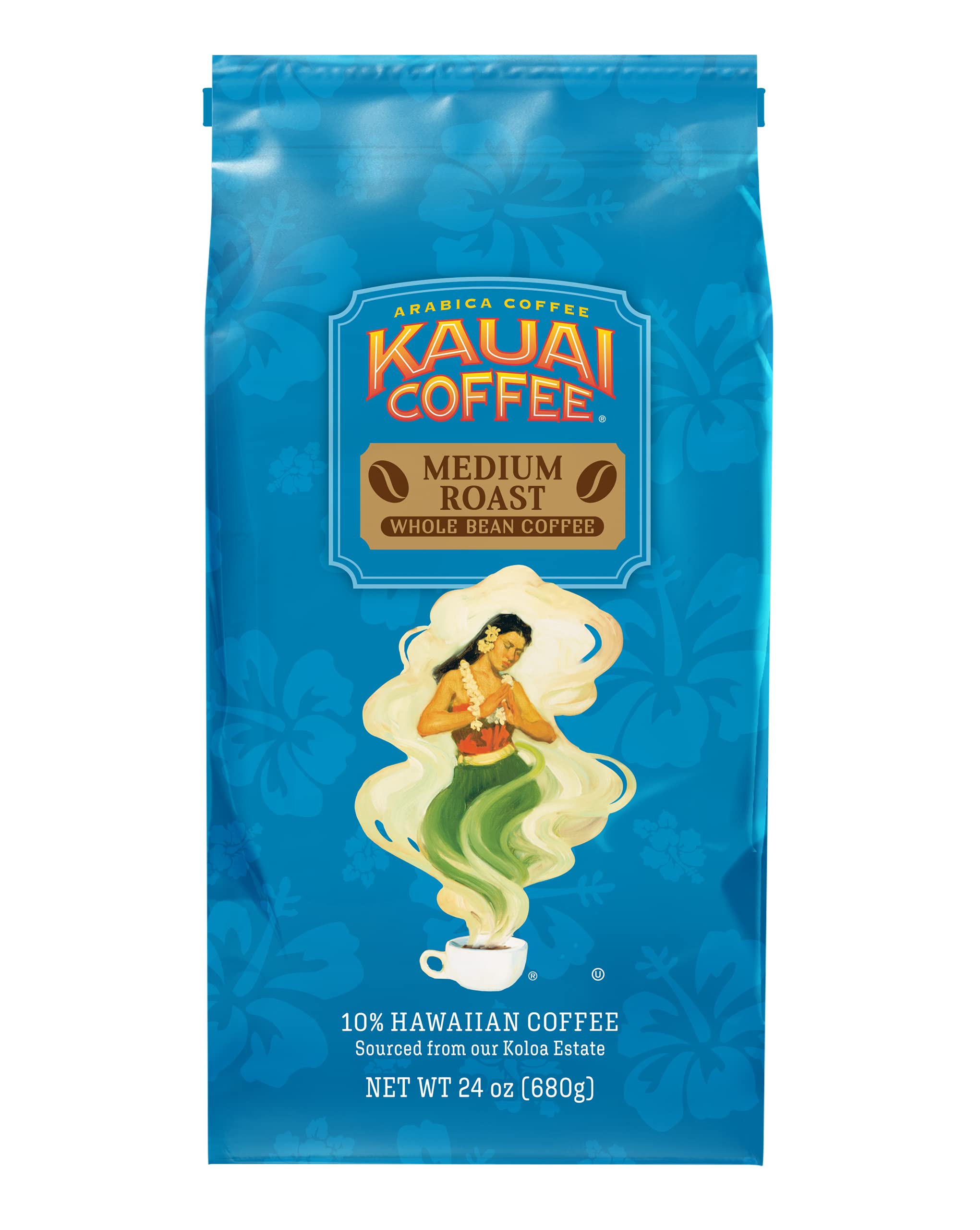 Premium Kauai Coffee Koloa Estate Medium Roast Whole Bean Coffee - 24 oz Bag for Rich Flavor | Perfect for Home Brewing, Office Use & Gourmet Gifts