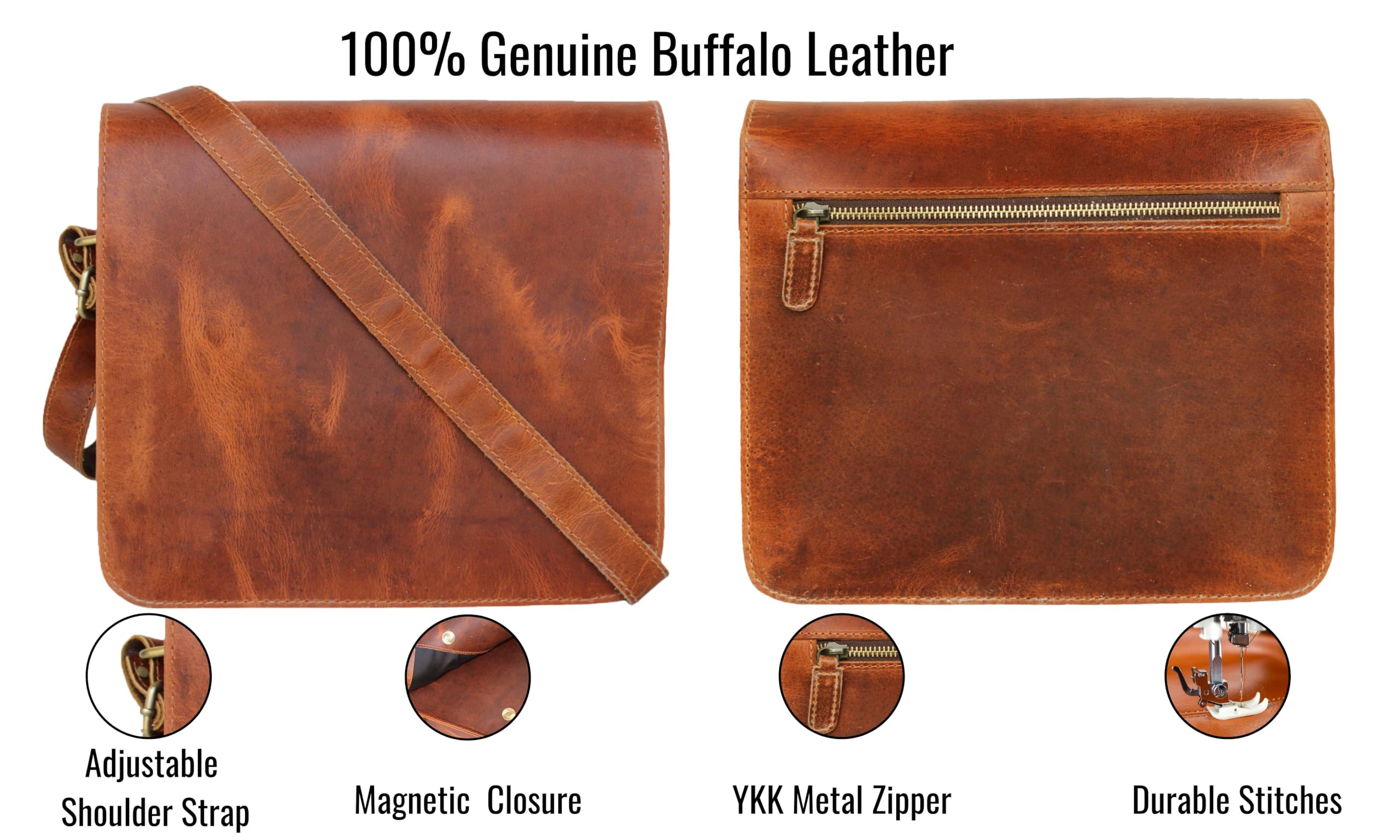 Leather Messenger Bag for Laptop & Office - Men's Distressed Shoulder Briefcase for Work & Travel
