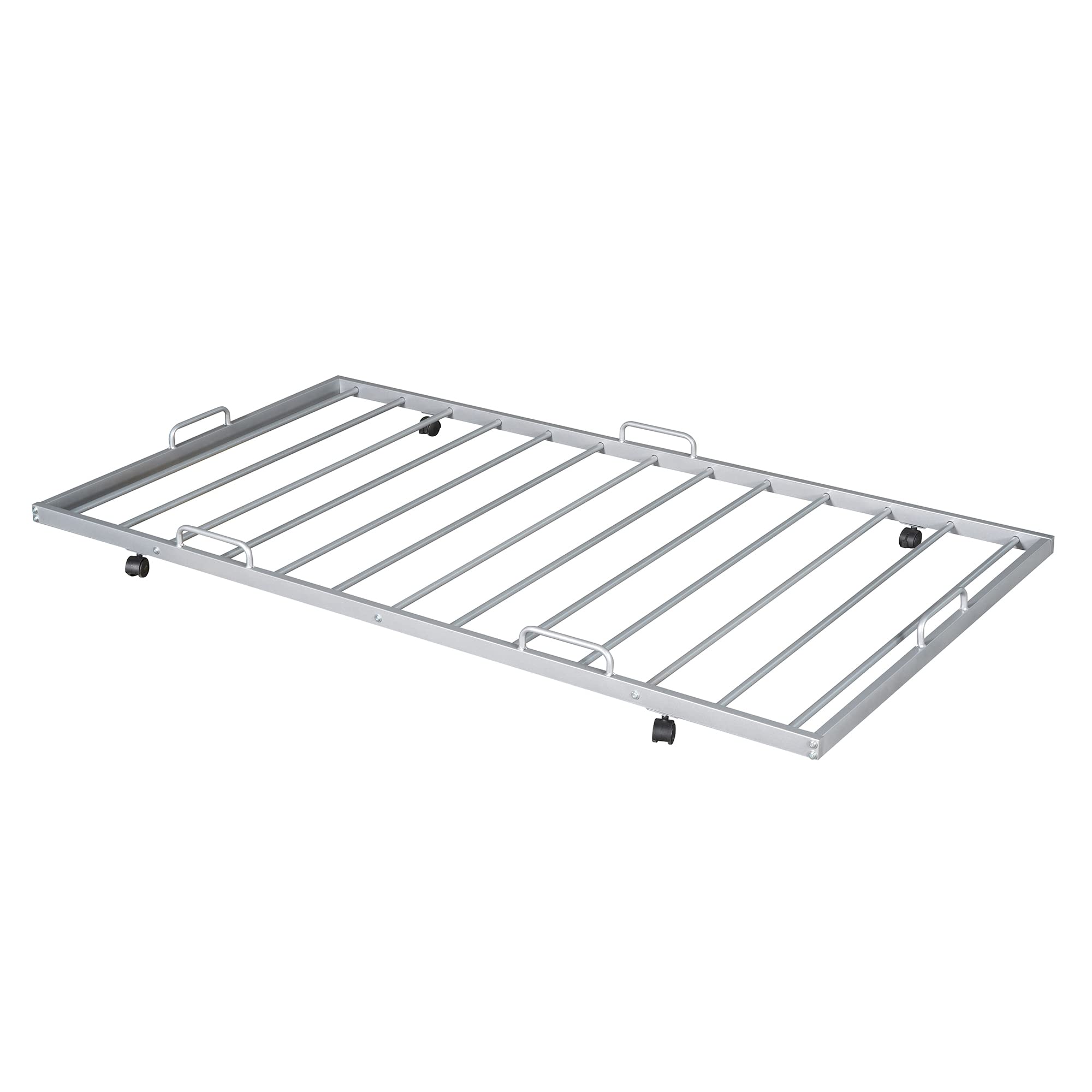 Twin Size Metal House Platform Bed with Trundle - Foldable Daybed Frame with Roof for Kids & Toddlers, Silver House-Shaped Bed with Play Tent Decorations - Perfect for Bedrooms, Playrooms & Sleepovers