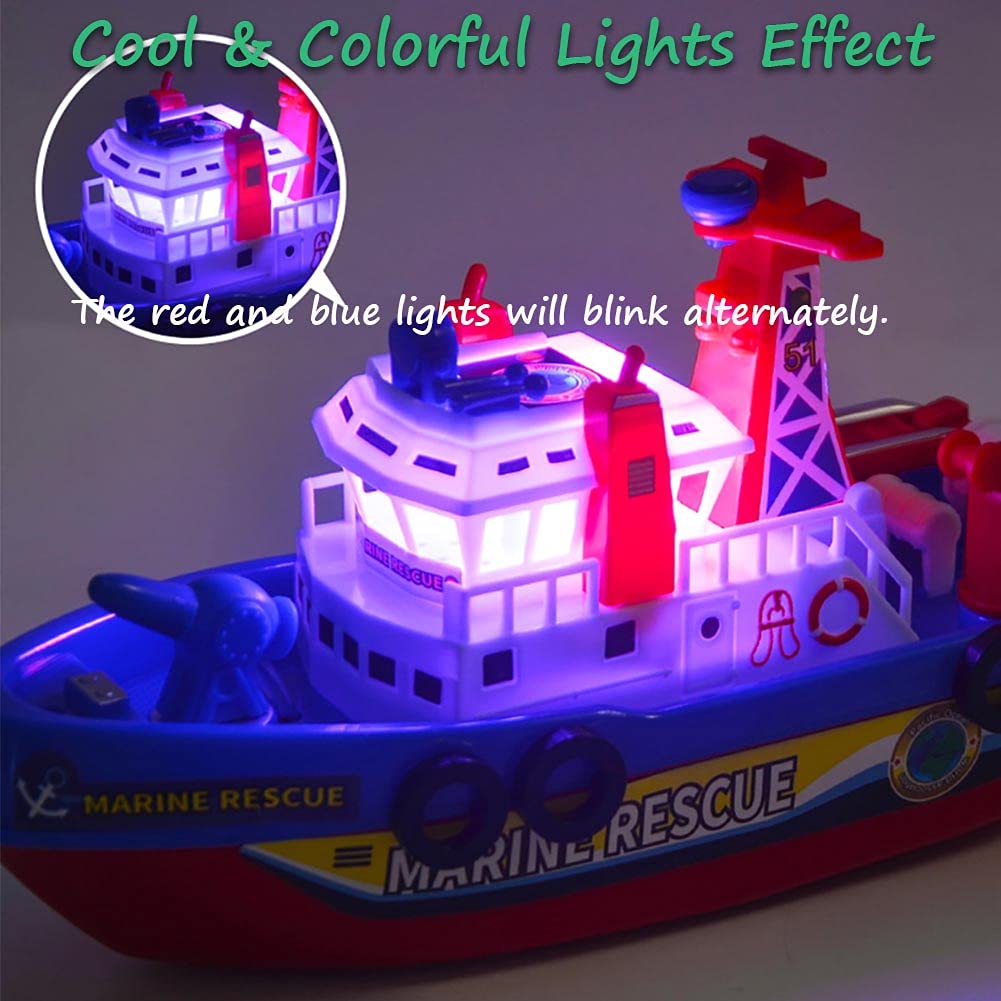 Electric Fireboat & Sailboat Toy Set with Sound & Light - Water Spray Fire-Fighting Ship & Wind-Up Sailing Boat Bath Toys for Kids | Marine Rescue Play, Pool & Bathtub Fun