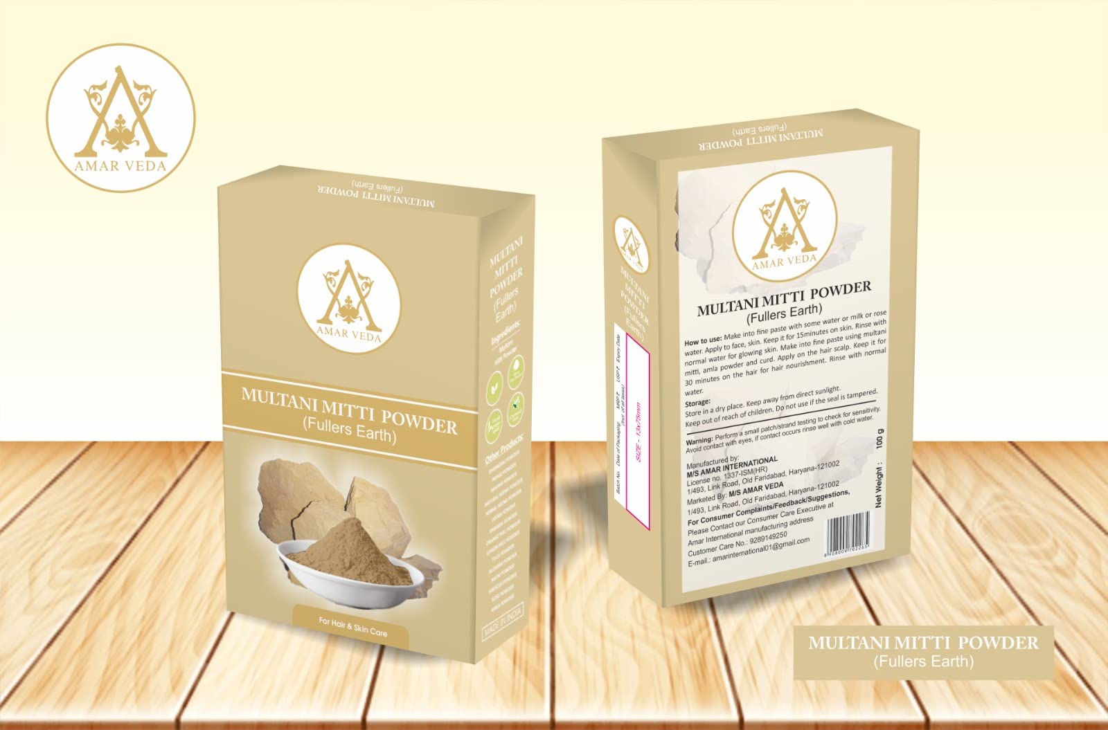 Amar Veda Multani Mitti Powder | 100% Natural Fullers Earth Clay | Deep Cleansing Facial Mask for Acne & Oily Skin | DIY Skincare & Hair Treatment