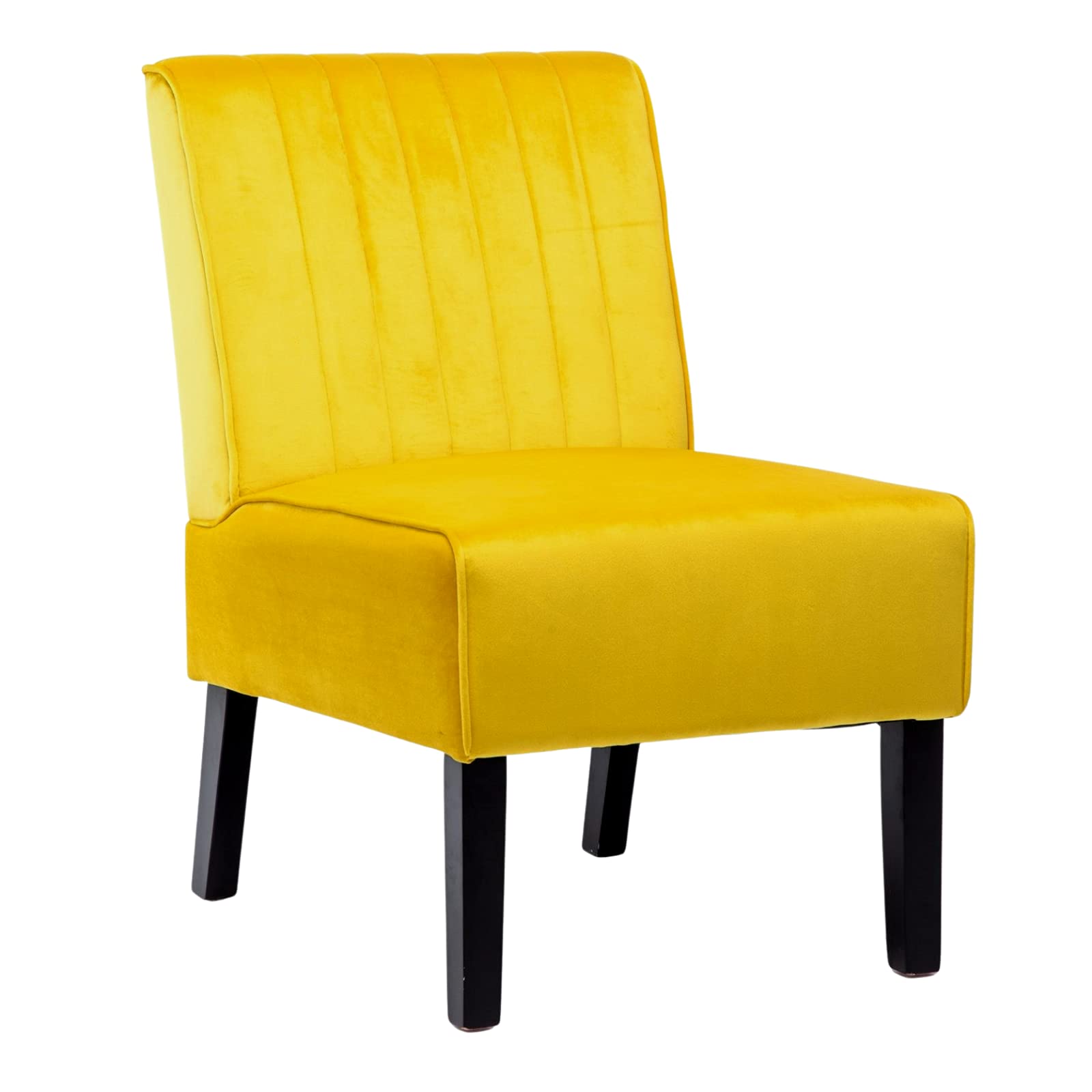 Modern Velvet Armless Accent Chair - Comfy Living Room & Bedroom Slipper Chair for Reading - Yellow Fabric Sofa Chair | Perfect for Small Spaces, Home Office & Cozy Corners