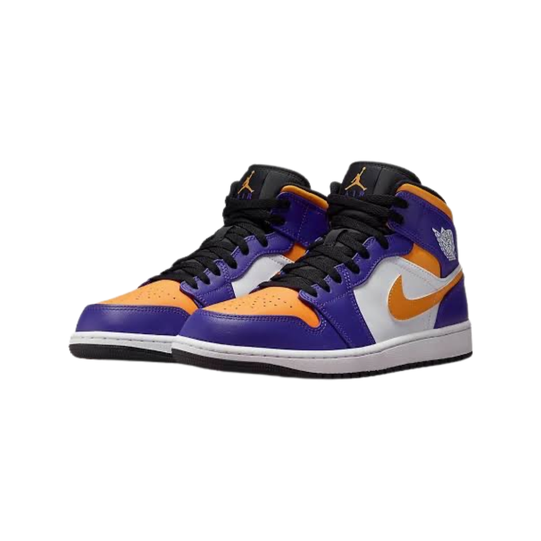 Air Jordan 1 Mid Men's Basketball Shoes - Purple, White, Yellow & Black Colorway | Perfect for Streetwear, Casual Outfits & Sneaker Collectors