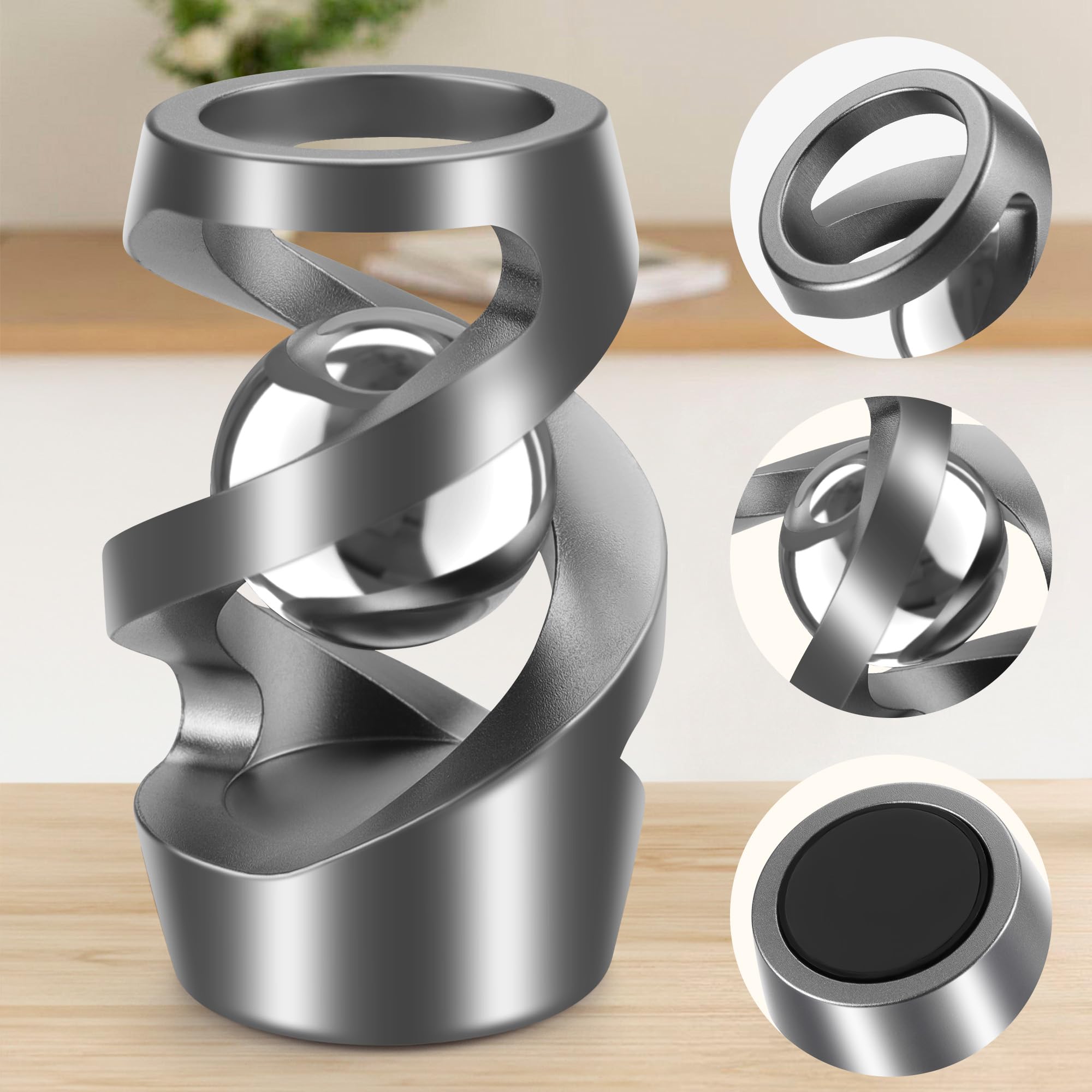 Upgraded Kinetic Desk Toys for Adults & Kids - Stress Relief Fidget Spinner for Office, ADHD, Anxiety - Quiet Desk Fidget Toys for Teens & Adults - Grey Silver - Perfect for Work, Study & Focus Enhancement