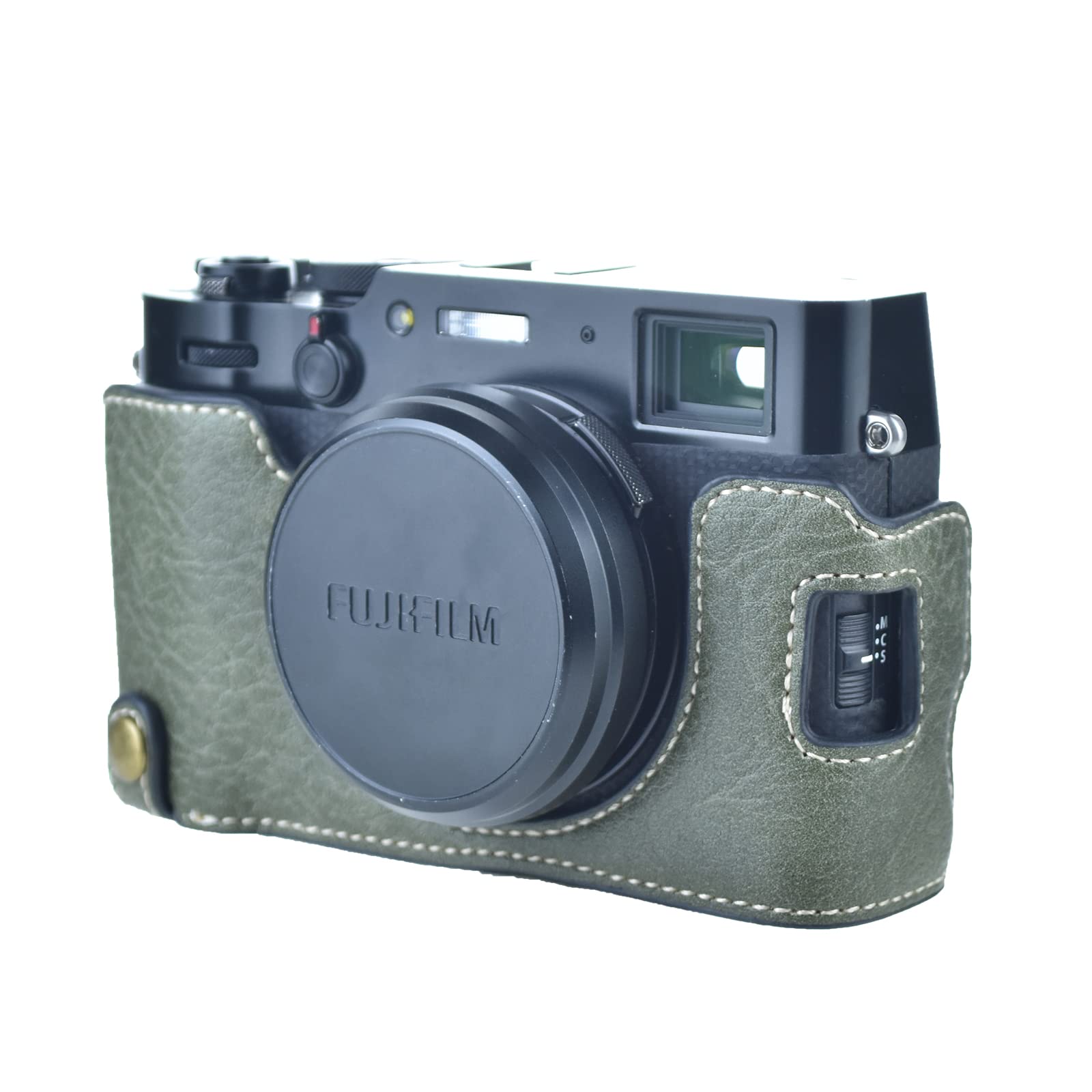 Rieibi X100V Camera Case - Vintage Leather Protective Cover for Fujifilm X100V Digital Camera with Strap & Grip - Green - Perfect for Travel, Street Photography & Everyday Use