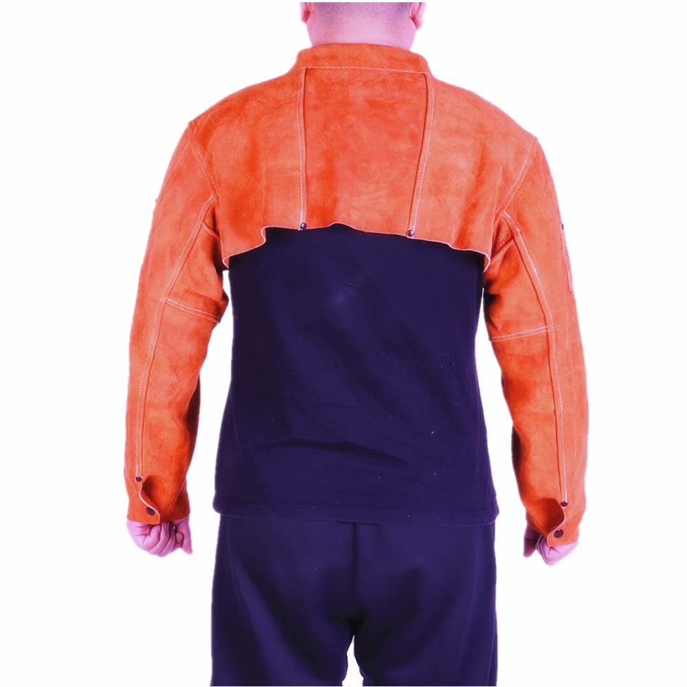 Premium Heat Resistant Leather Welding Cape Sleeve - Adjustable Cuffs & Collar for Men & Women (Brown, Medium) | Ideal for Welding, Metalwork, DIY Projects & Industrial Safety Protection
