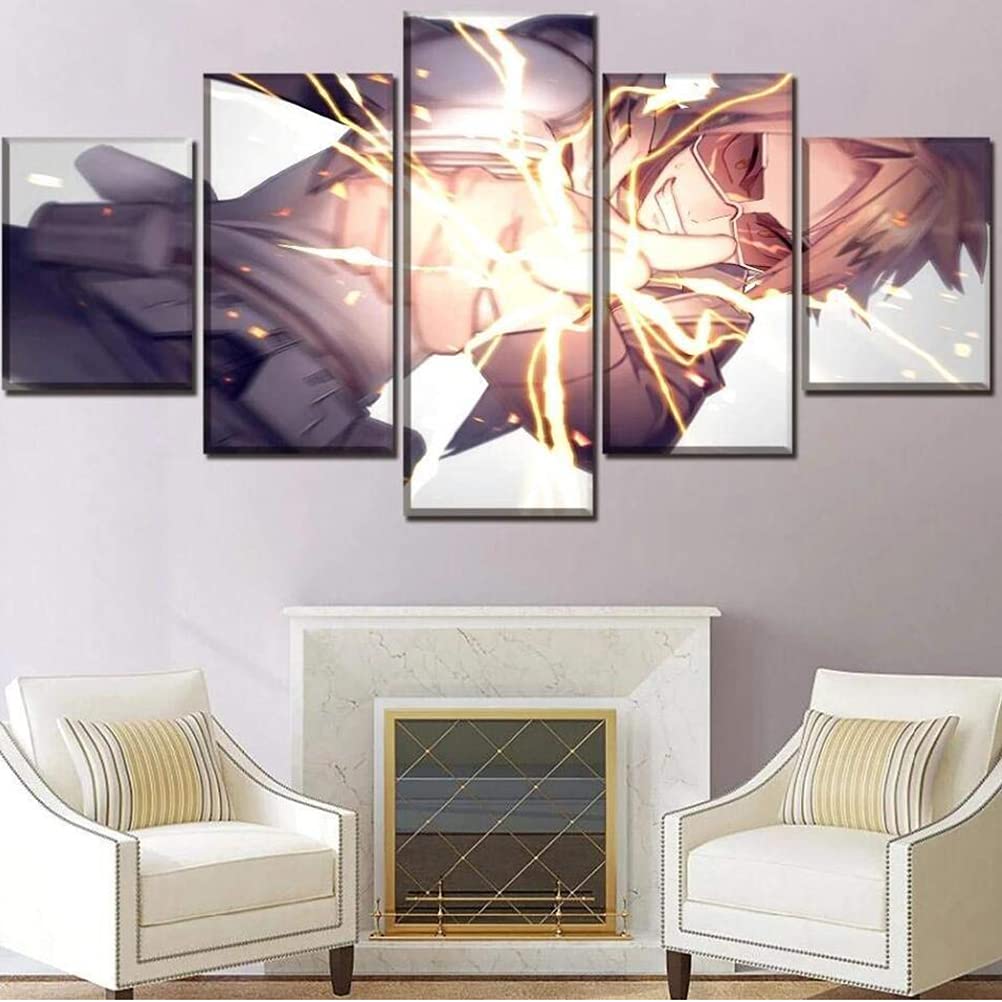 My Hero Academia Anime Canvas Wall Art Set - 5 Piece HD Modular Poster Paintings with Frame, Large Modern Wall Decor for Living Room, Bedroom & Office | Perfect for Anime Fans & Home Decoration
