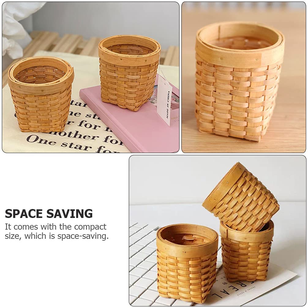 Cabilock 2-Pack Woven Rattan Pen Holder - Desktop Stationery Organizer, Pencil Cup & Makeup Brush Holder - Natural Wicker Office Desk Accessory for Home, Office & School Organization | Perfect for Desk Decor, Craft Storage & Plant Pots